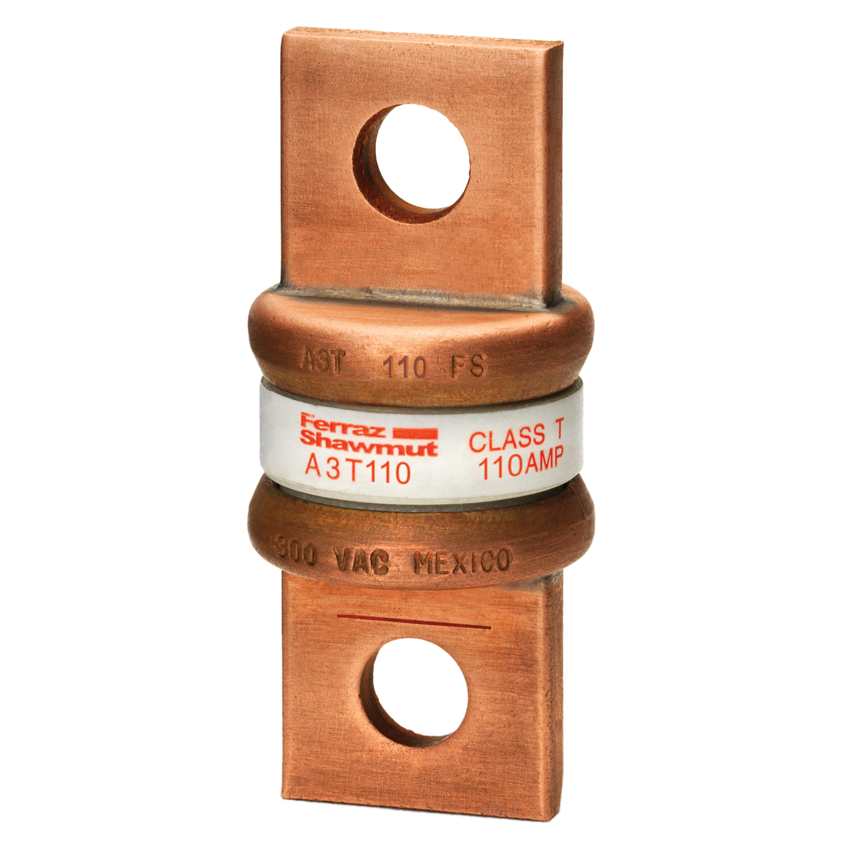 A3T110 Amp-Trap Current Limiting Low Voltage Fast Acting Fuse, 110 A, 300 V AC/160 V DC, 50/200 kA Interrupt, T Class, Cylindrical Body
