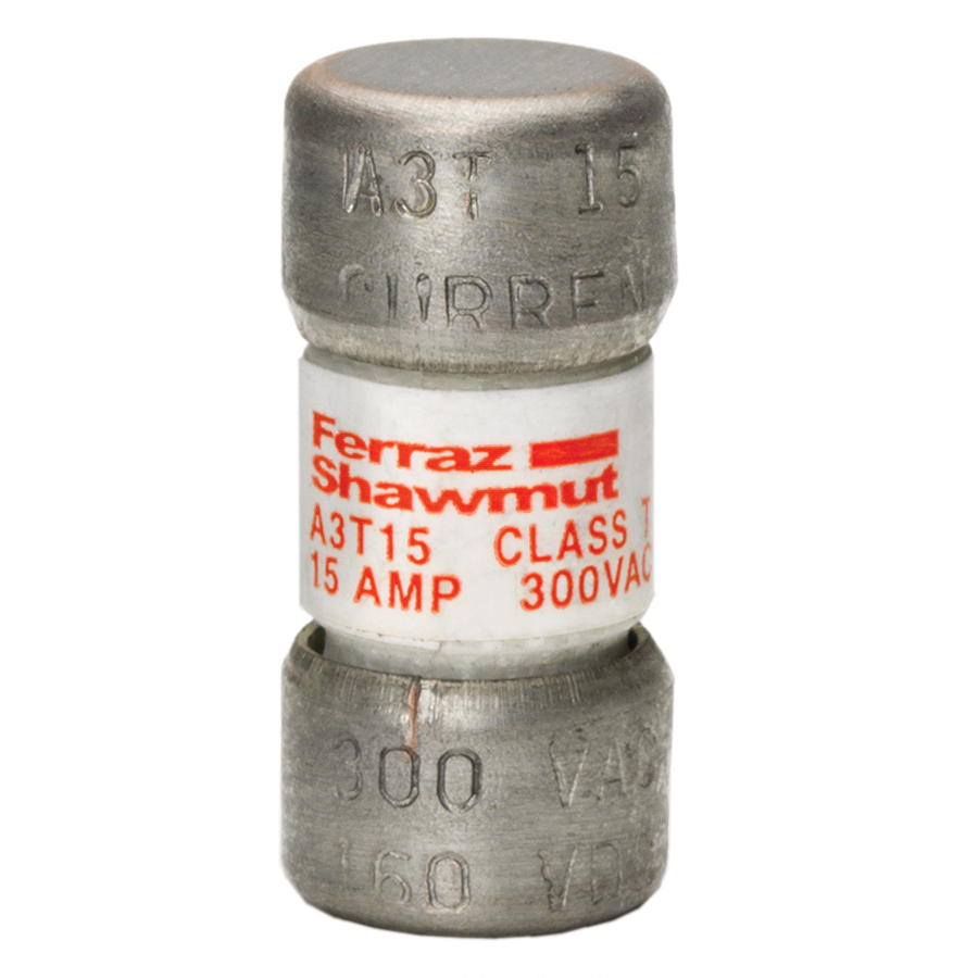 A3T15 Amp-Trap Current Limiting Low Voltage Fast Acting Fuse, 15 A, 300 V AC/160 V DC, 50/200 kA, Class T, Cylindrical Body