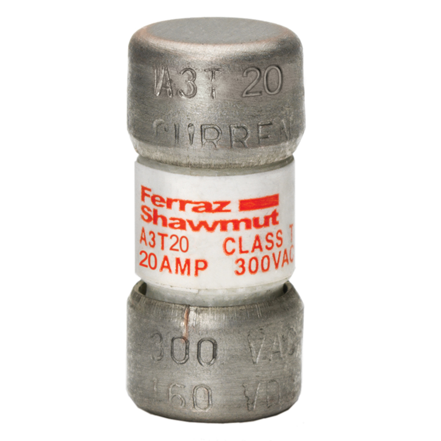 A3T20 Amp-Trap Current Limiting Low Voltage Fast Acting Fuse, 20 A, 300 V AC/160 V DC, 50/200 kA, Class T, Cylindrical Body