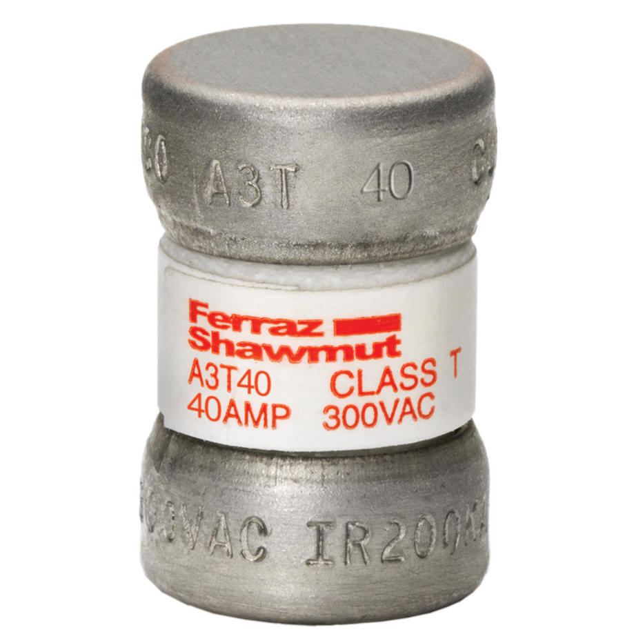 A3T40 Amp-Trap Current Limiting Low Voltage Fast Acting Fuse, 40 A, 300 V AC/160 V DC, 50/200 kA, Class T, Cylindrical Body