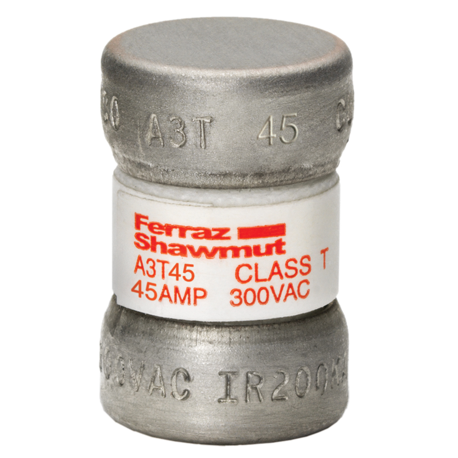 A3T45 Amp-Trap Current Limiting Low Voltage Fast Acting Fuse, 45 A, 300 V AC/160 V DC, 50/200 kA, Class T, Cylindrical Body