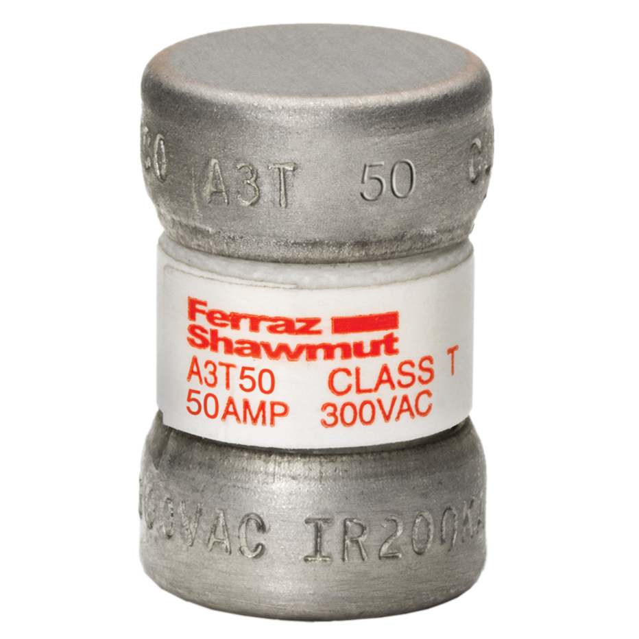 A3T50 Amp-Trap Current Limiting Low Voltage Fast Acting Fuse, 50 A, 300 V AC/160 V DC, 50/200 kA, Class T, Cylindrical Body