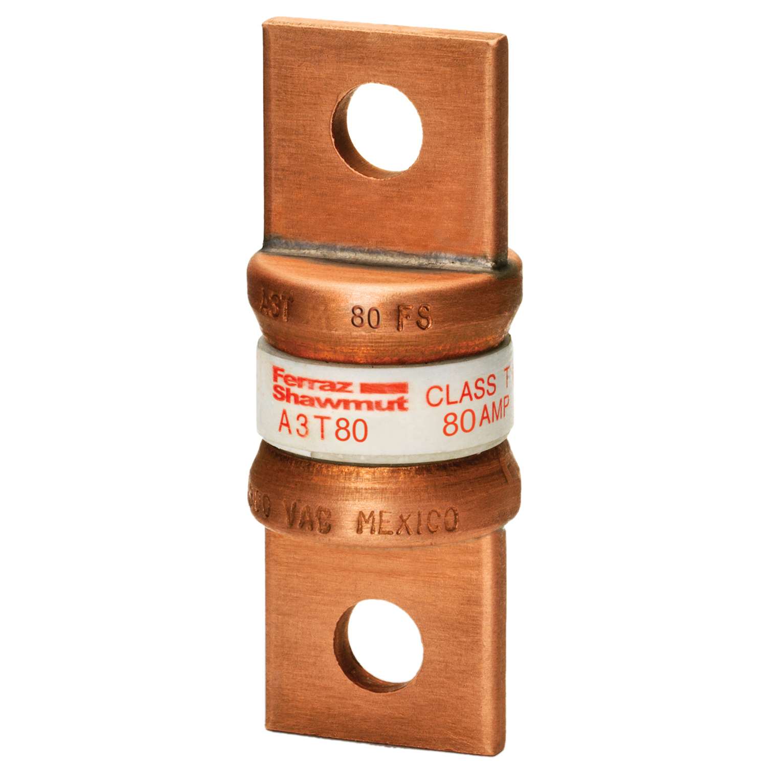A3T80 Amp-Trap Current Limiting Low Voltage Fast Acting Fuse, 80 A, 300 V AC/160 V DC, 50/200 kA Interrupt, T Class, Cylindrical Body