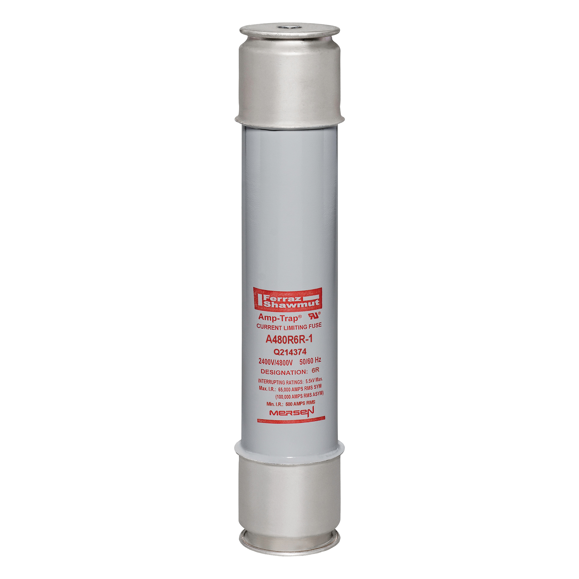 A480R6R-1 Amp-Trap 1-Barrel Back Up Current-Limiting Medium Voltage Motor Protection Fuse, 170 A, 4.8 kV AC, 65 kA Interrupt, Class: R