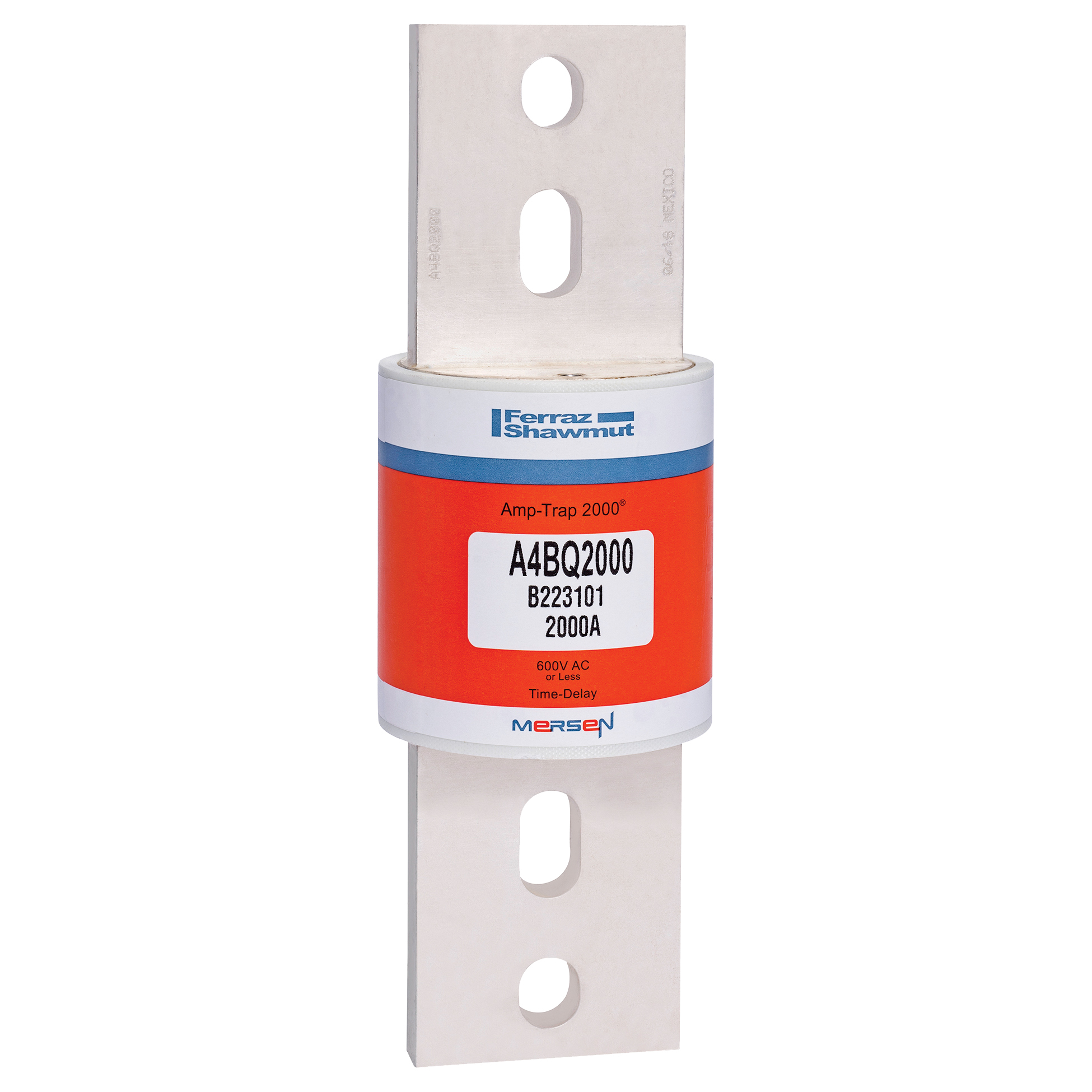 A4BQ2000 Amp-Trap 2000 SmartSpot Current Limiting Low Voltage North American Time Delay Power Fuse, 2000 A, 600 V AC, 200 kA Interrupt, L Class, Cylindrical Body