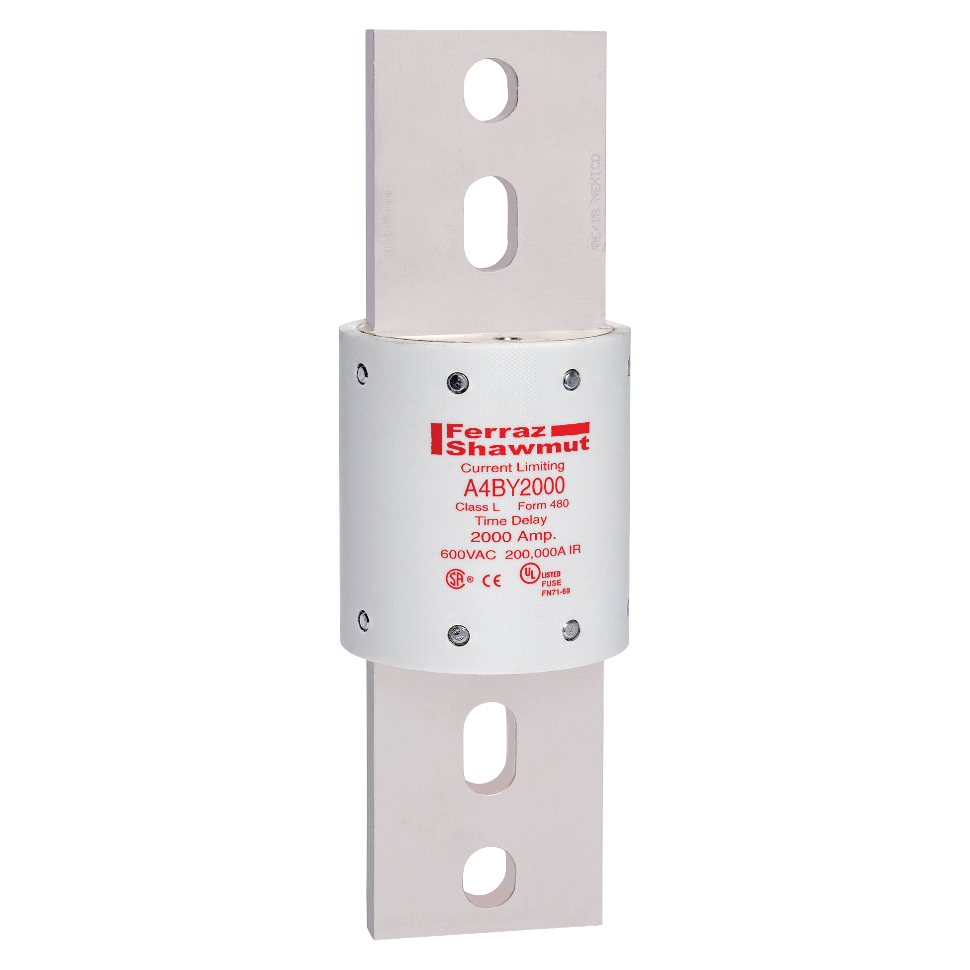 A4BY2000 Amp-Trap Current Limiting Low Voltage Time Delay Fuse, 2000 A, 600 V AC/300 V DC, 200/100 kA Interrupt, L Class, Cylindrical Body