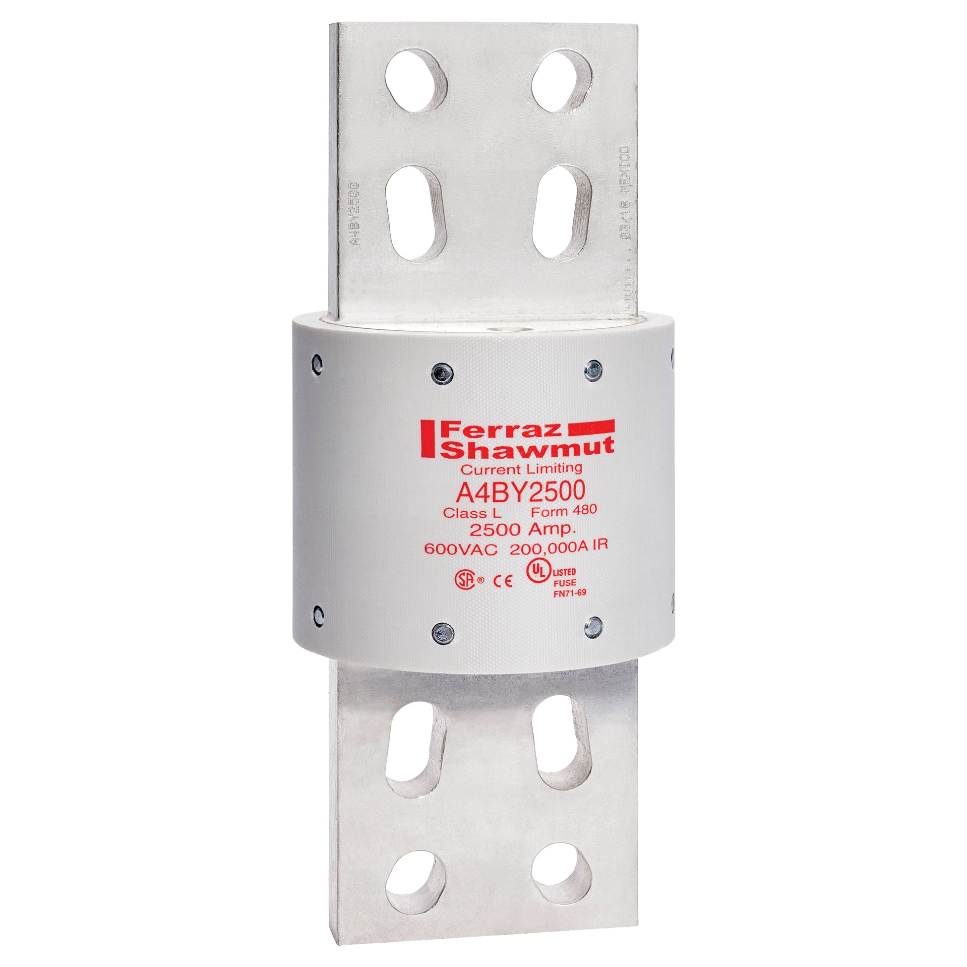 A4BY2500 Amp-Trap Current Limiting Low Voltage Time Delay Fuse, 2500 A, 600 V AC/300 V DC, 200/100 kA Interrupt, L Class, Cylindrical Body