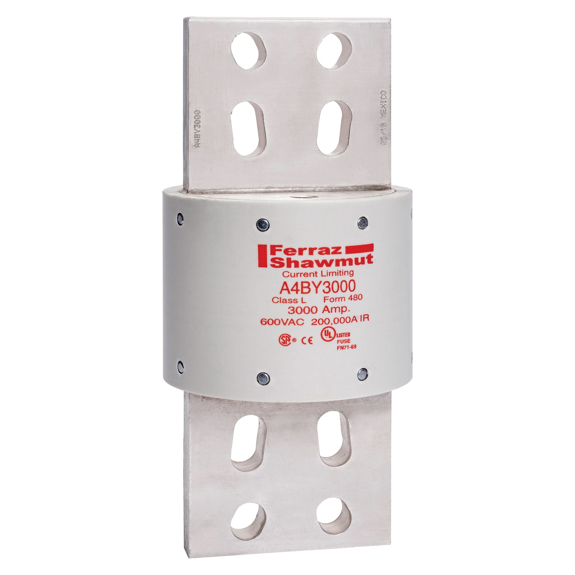 A4BY3000 Amp-Trap Current Limiting Low Voltage Time Delay Fuse, 3000 A, 600 V AC/300 V DC, 200/100 kA Interrupt, L Class, Cylindrical Body