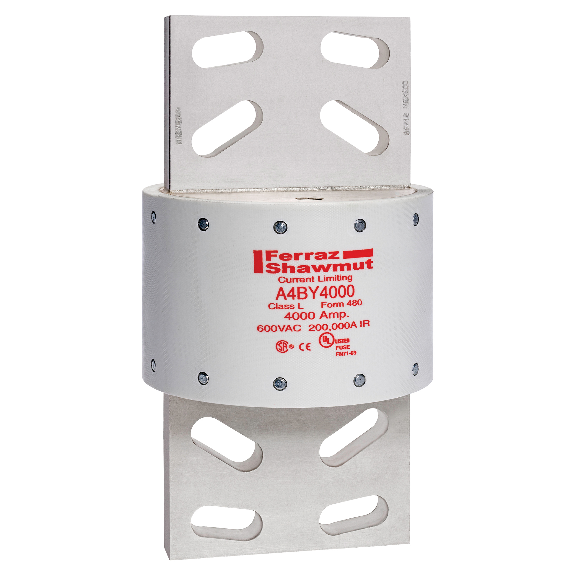 A4BY4000 Amp-Trap Current Limiting Low Voltage Time Delay Fuse, 4000 A, 600 V AC/300 V DC, 200/100 kA Interrupt, L Class, Cylindrical Body