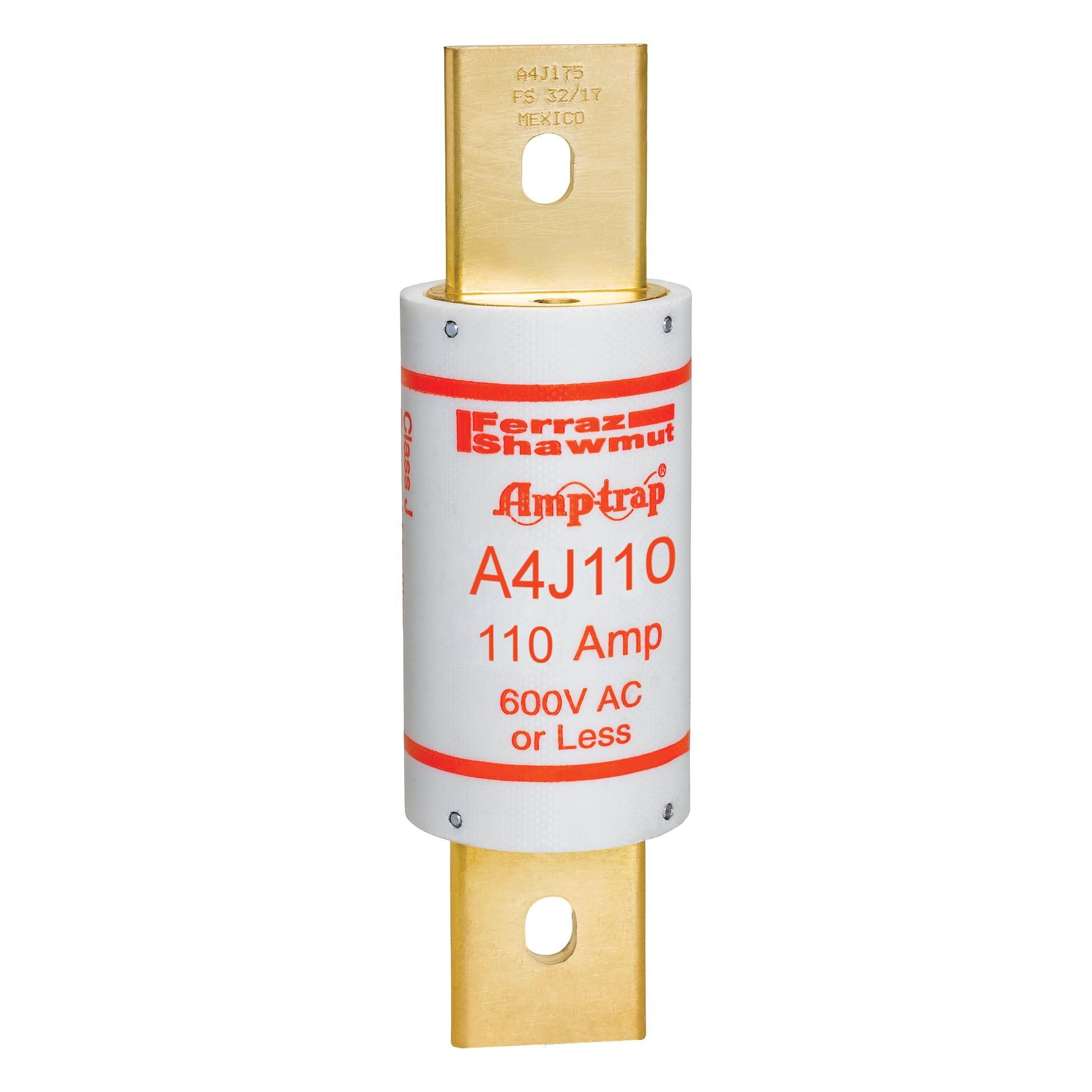 A4J110 Amp-Trap Current Limiting Low Voltage Fast Acting Fuse, 110 A, 600 V AC/300 V DC, 200/100 kA, Class J, Cylindrical Body