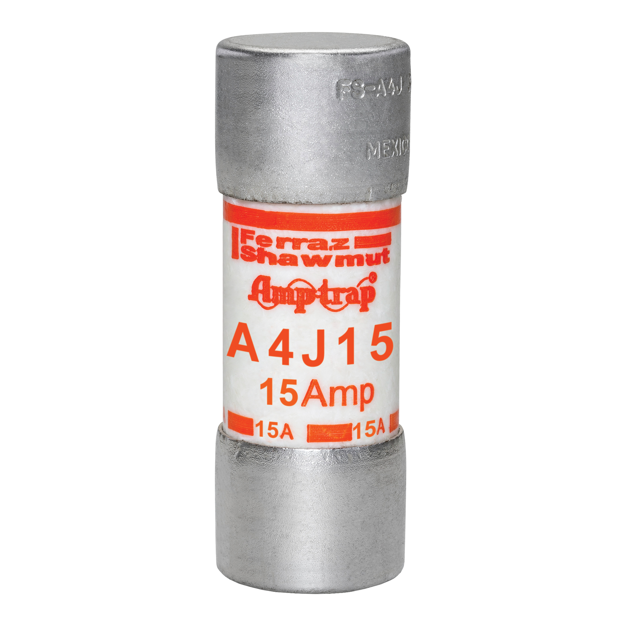 A4J15 Amp-Trap Current Limiting Low Voltage Fast Acting Fuse, 15 A, 600 V AC/300 V DC, 200/100 kA, Class J, Cylindrical Body