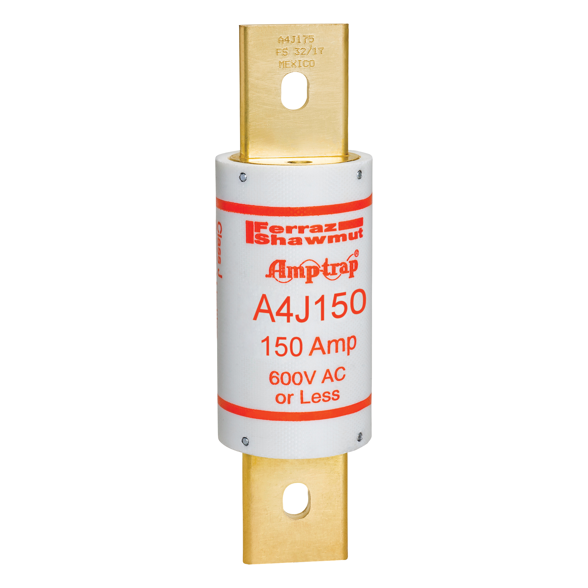 A4J150 Amp-Trap Current Limiting Low Voltage Fast Acting Fuse, 150 A, 600 V AC/300 V DC, 200/100 kA, Class J, Cylindrical Body