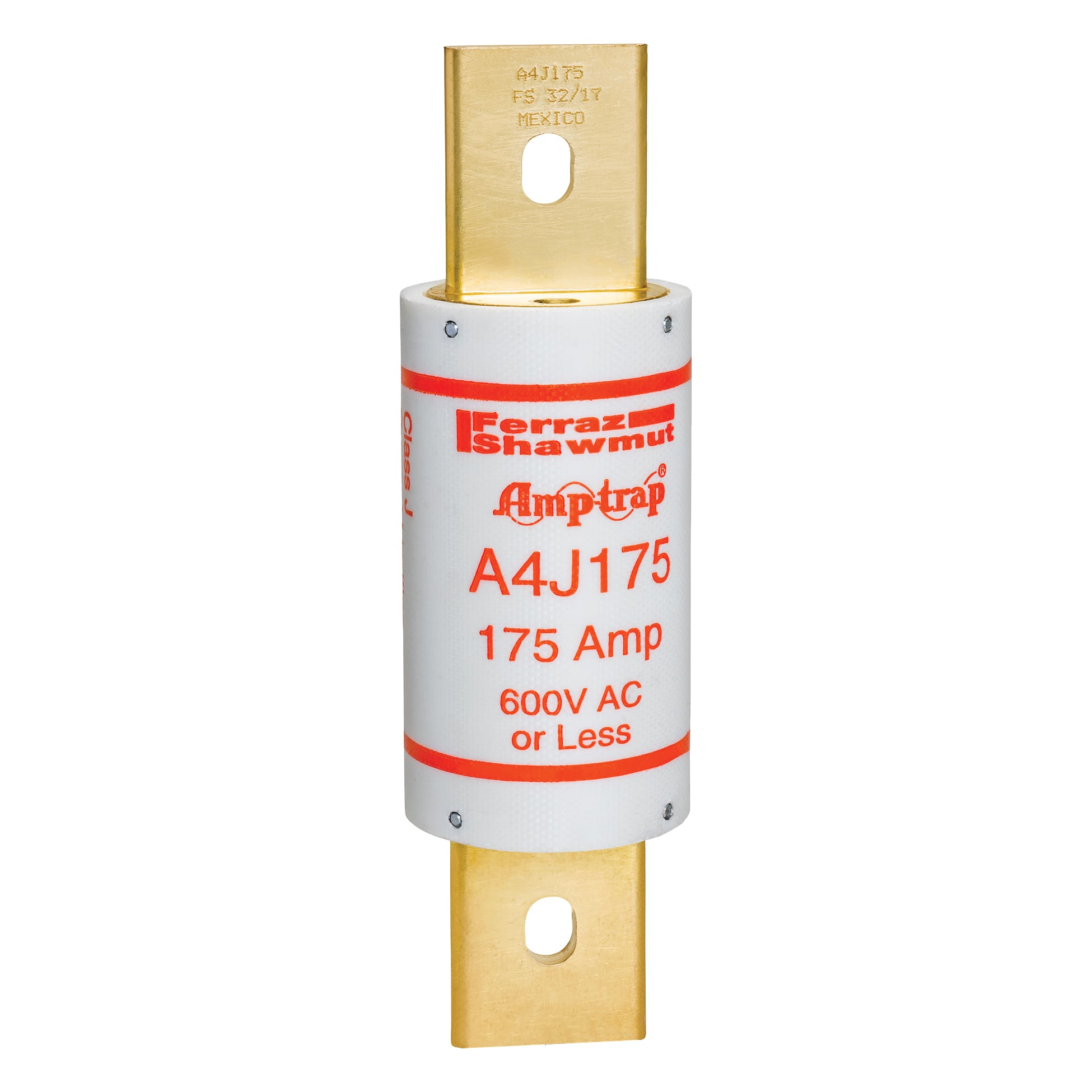 A4J175 Amp-Trap Current Limiting Low Voltage Fast Acting Fuse, 175 A, 600 V AC/300 V DC, 200/100 kA, Class J, Cylindrical Body