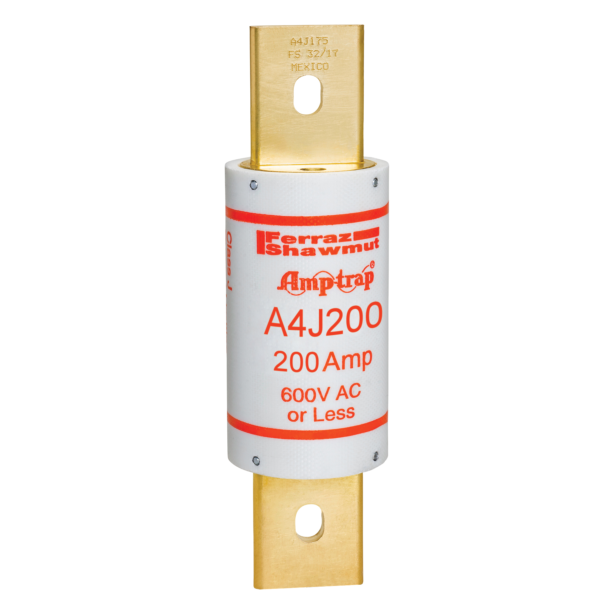A4J200 Amp-Trap Current Limiting Low Voltage Fast Acting Fuse, 200 A, 600 V AC/300 V DC, 200/100 kA, Class J, Cylindrical Body