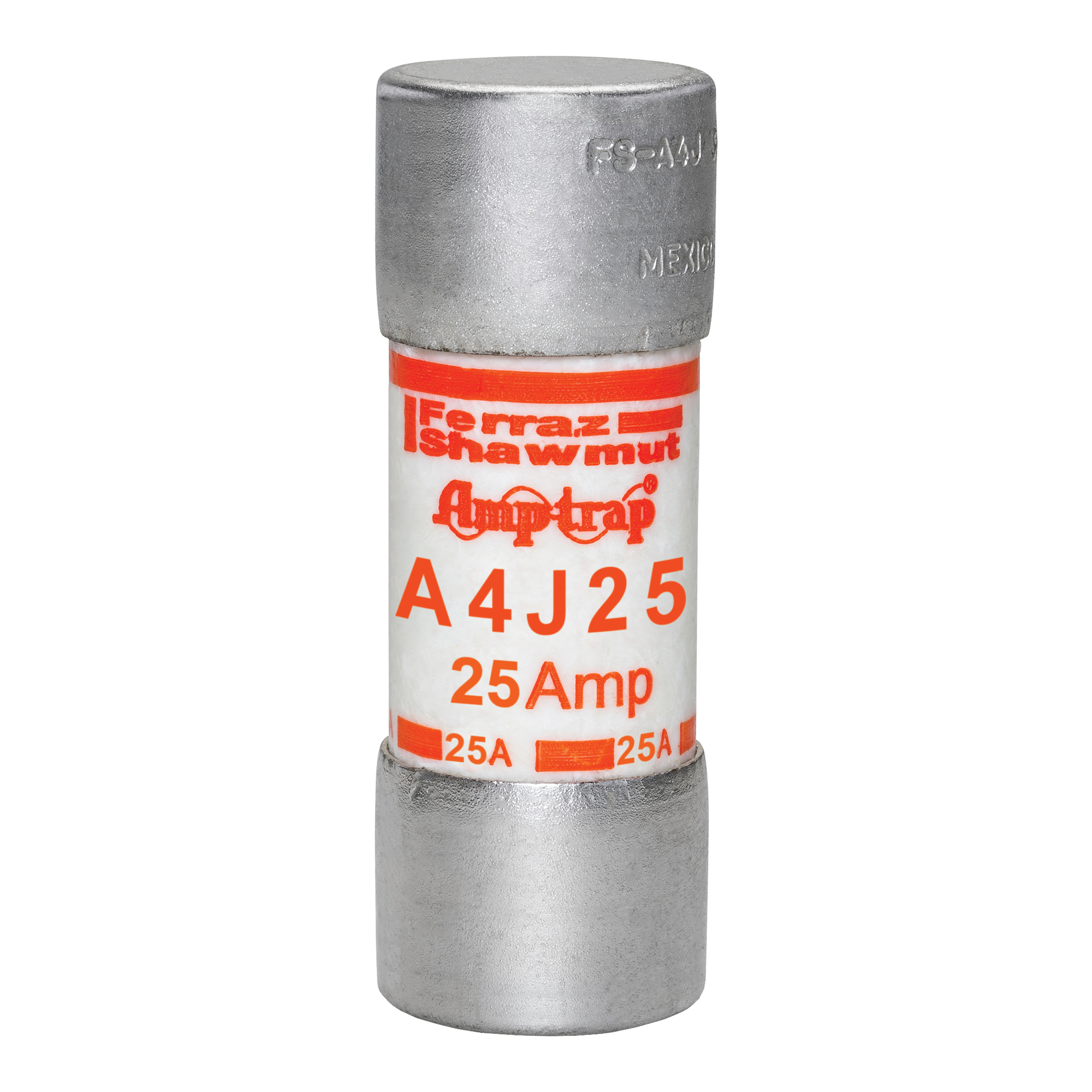 A4J25 Amp-Trap Current Limiting Low Voltage Fast Acting Fuse, 25 A, 600 V AC/300 V DC, 200/100 kA, Class J, Cylindrical Body