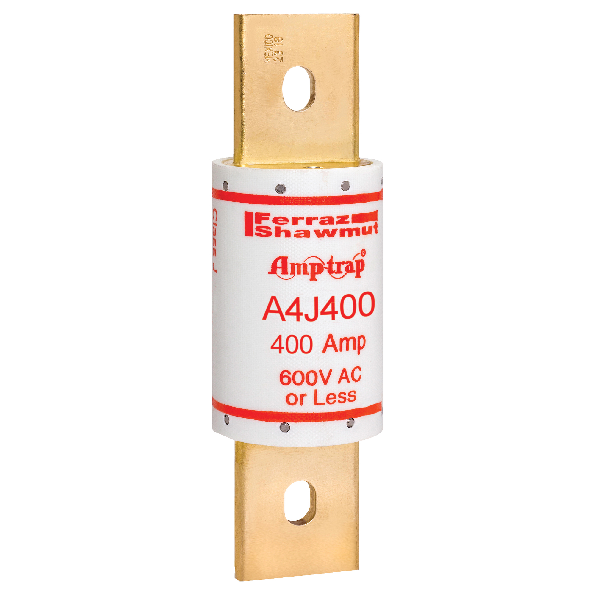 A4J400 Amp-Trap Current Limiting Low Voltage Fast Acting Fuse, 400 A, 600 V AC/300 V DC, 200/100 kA, Class J, Cylindrical Body