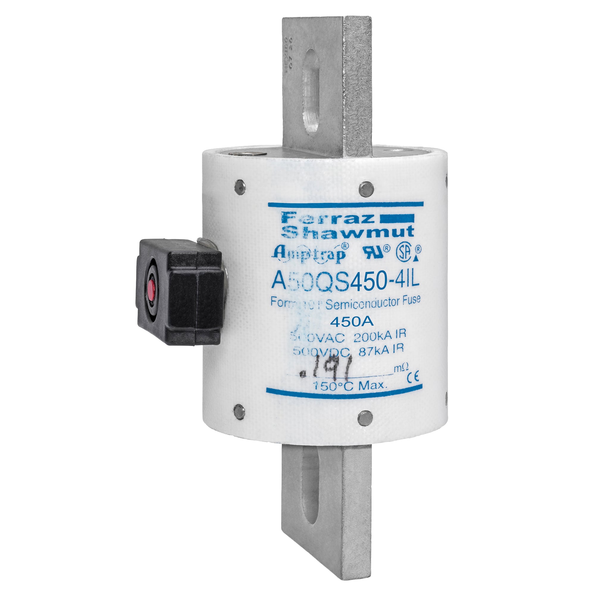A50QS450-4IL Amp-Trap High Speed North American Style Semiconductor Fuse With IL Indicator, 450 A, 500 V AC/DC, 87/200 kA Interrupt, Class: Form 101, Cylindrical/Round Body