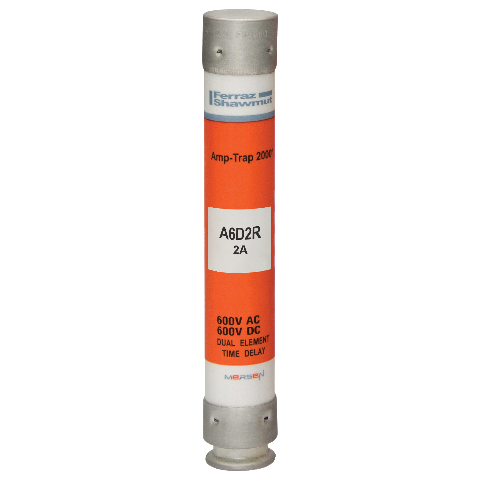 A6D2R Amp-Trap 2000 SmartSpot Current Limiting Low Voltage North American Time Delay Power Fuse, 2 A, 600 V AC, 200 kA Interrupt, RK1 Class, Cylindrical Body