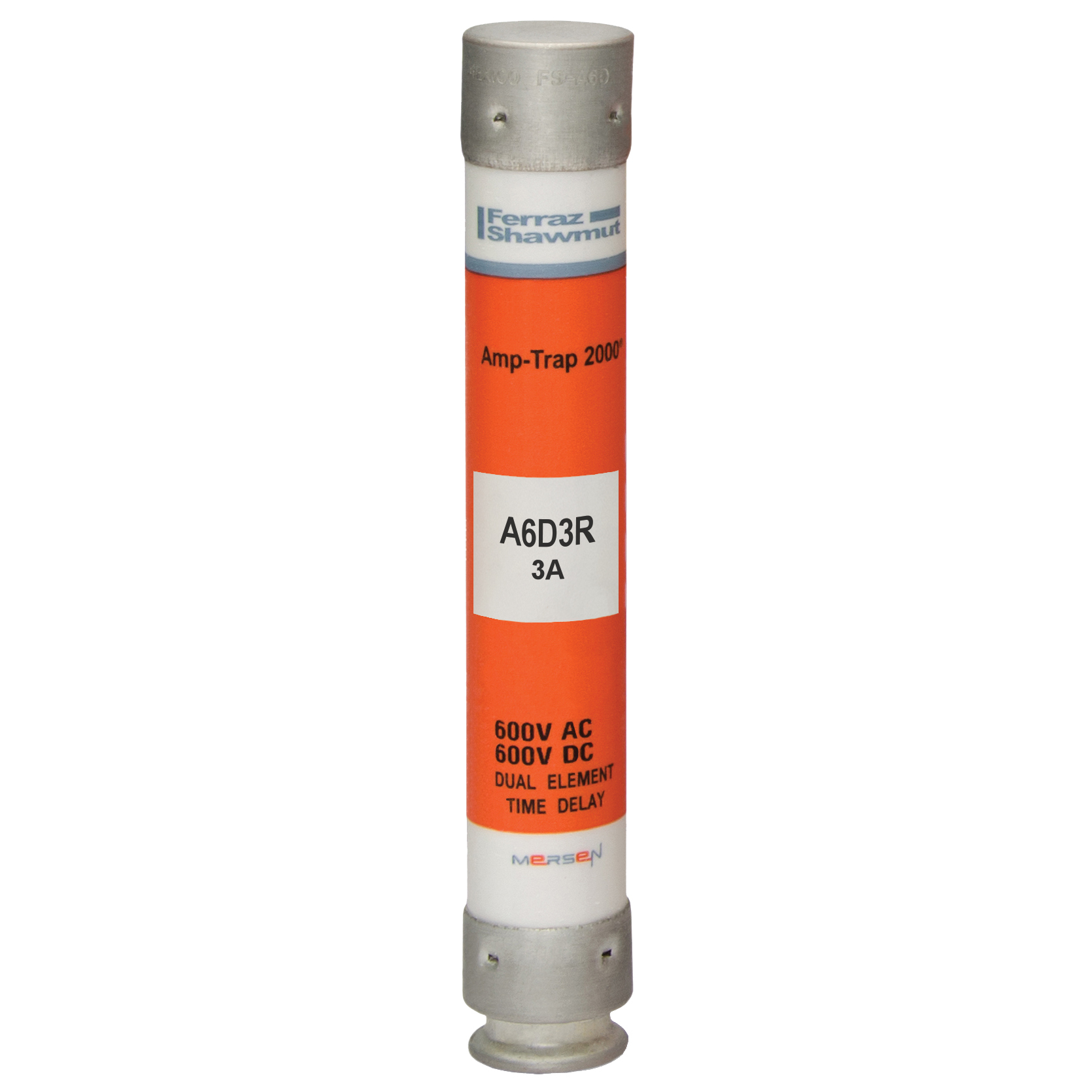 A6D3R Amp-Trap 2000 SmartSpot Current Limiting Low Voltage North American Time Delay Power Fuse, 3 A, 600 V AC, 200 kA Interrupt, RK1 Class, Cylindrical Body