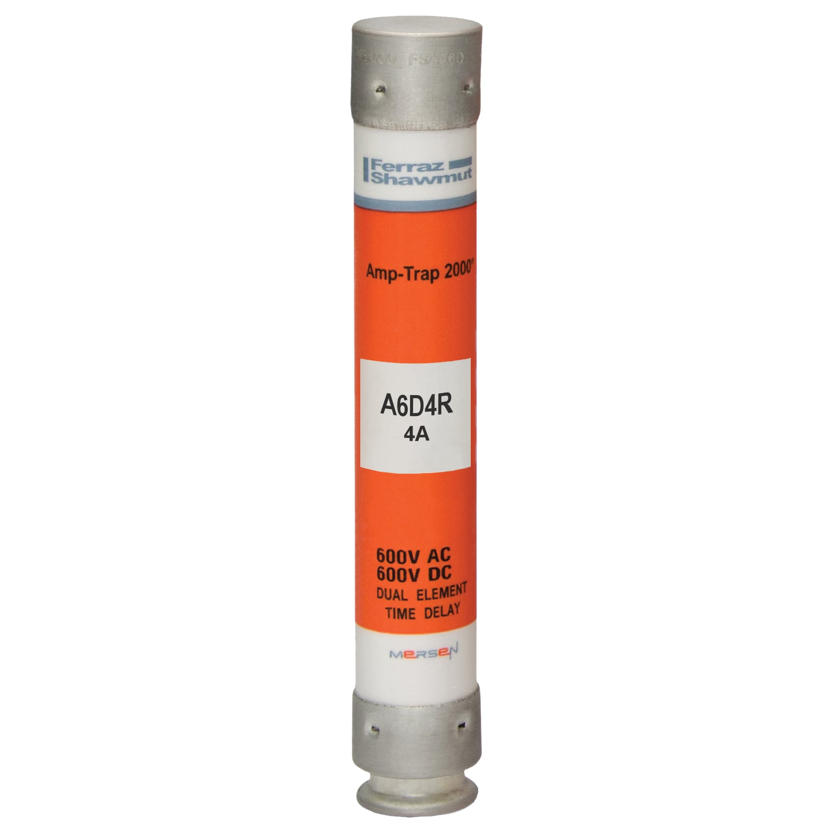 A6D4R Amp-Trap 2000 SmartSpot Current Limiting Low Voltage North American Time Delay Power Fuse, 4 A, 600 V AC, 200 kA Interrupt, RK1 Class, Cylindrical Body