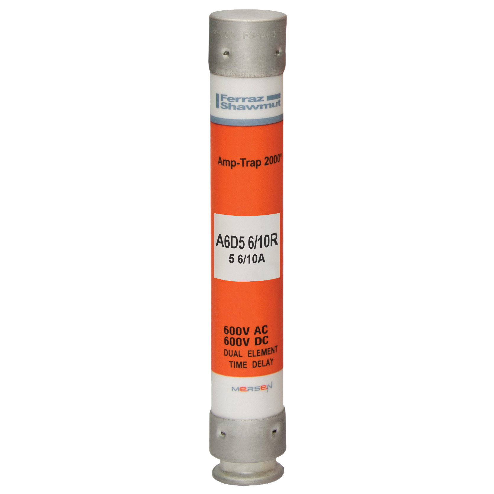 A6D5-6/10R Amp-Trap 2000 SmartSpot Current Limiting Low Voltage North American Time Delay Power Fuse, 5.6 A, 600 V AC, 200 kA Interrupt, RK1 Class, Cylindrical Body