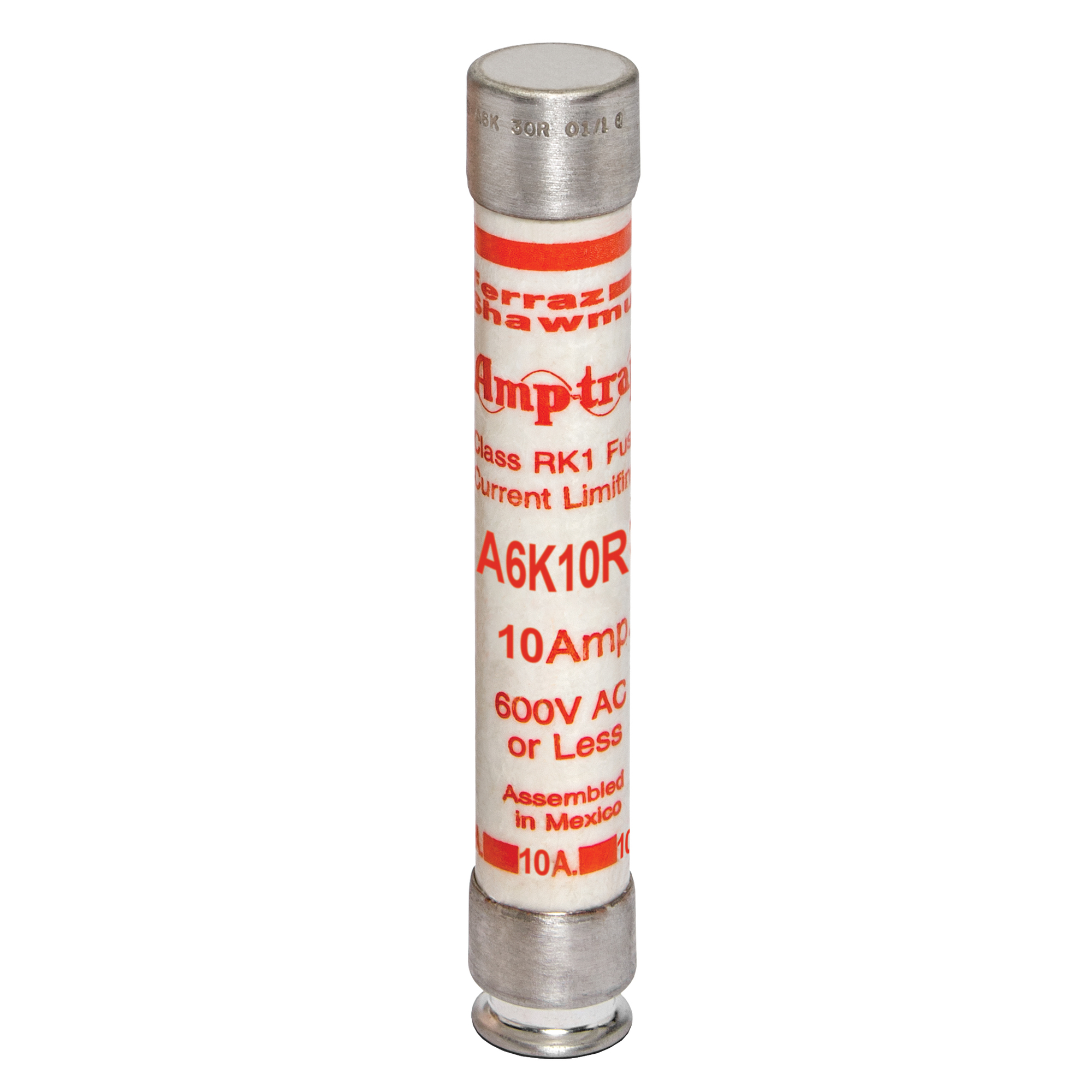 A6K10R Amp-Trap 2000 SmartSpot A6K-R Current Limiting Low Voltage Fast Acting Fuse, 10 A, 600 V AC/300 V DC, 200/20 kA Interrupt, RK1 Class, Cylindrical Body