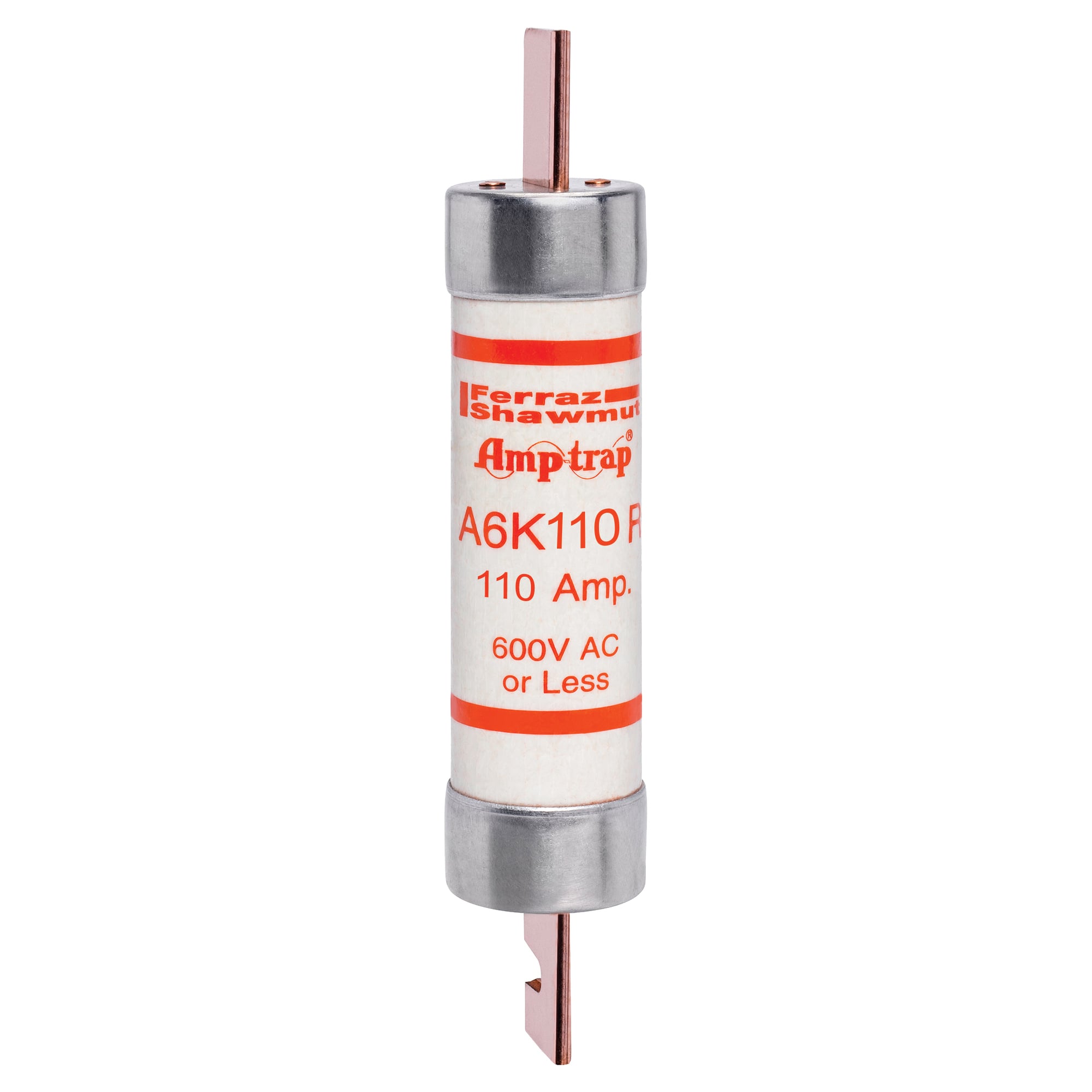 A6K110R Amp-Trap A6K-R Current Limiting Fast Acting Low Voltage North American Style Power Fuse, 110 A, 600 V AC/300 V DC, 20/200 kA Interrupt, RK1 Class, Cylindrical Body