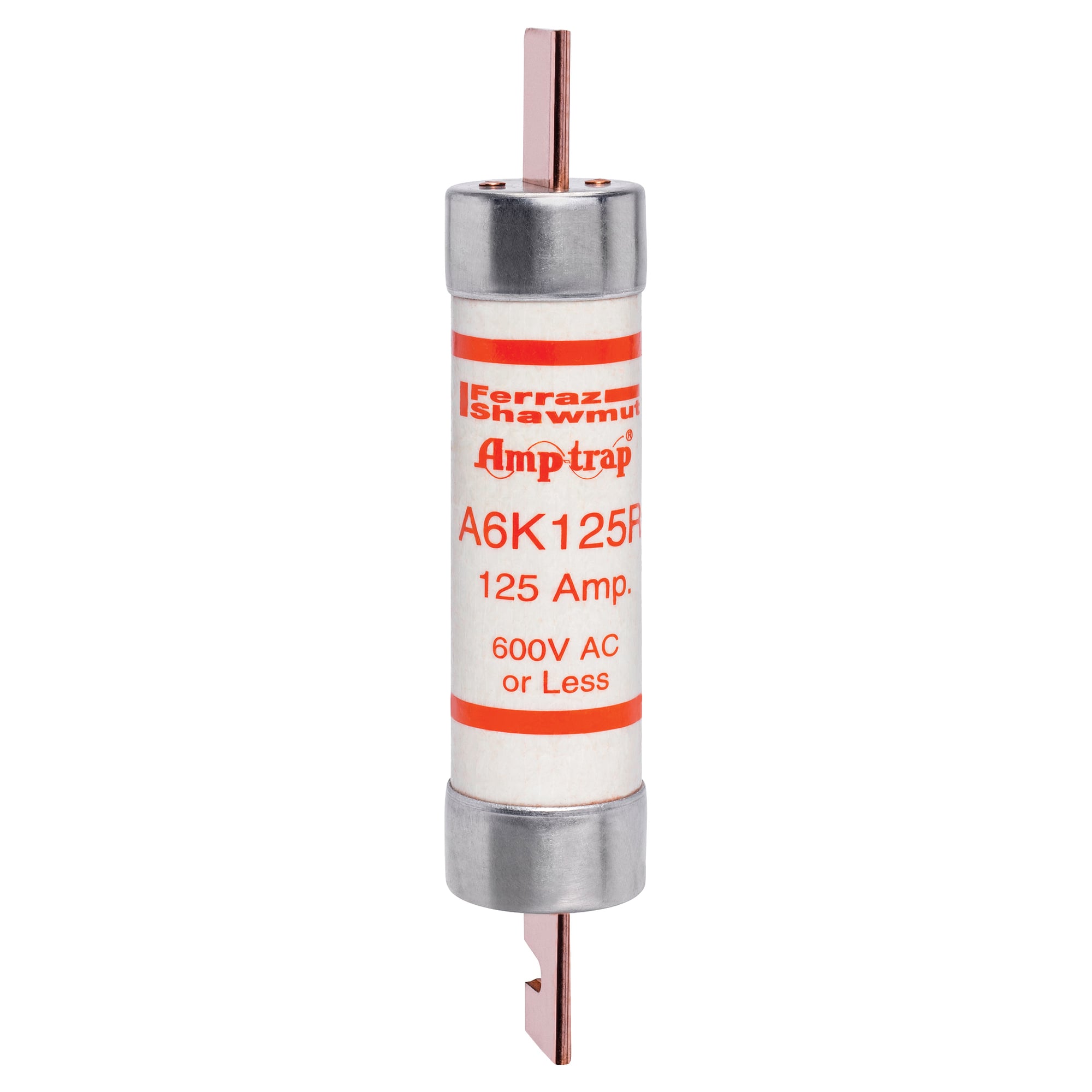 A6K125R Amp-Trap 2000 SmartSpot A6K-R Current Limiting Low Voltage Fast Acting Fuse, 125 A, 600 V AC/300 V DC, 200/20 kA Interrupt, RK1 Class, Cylindrical Body