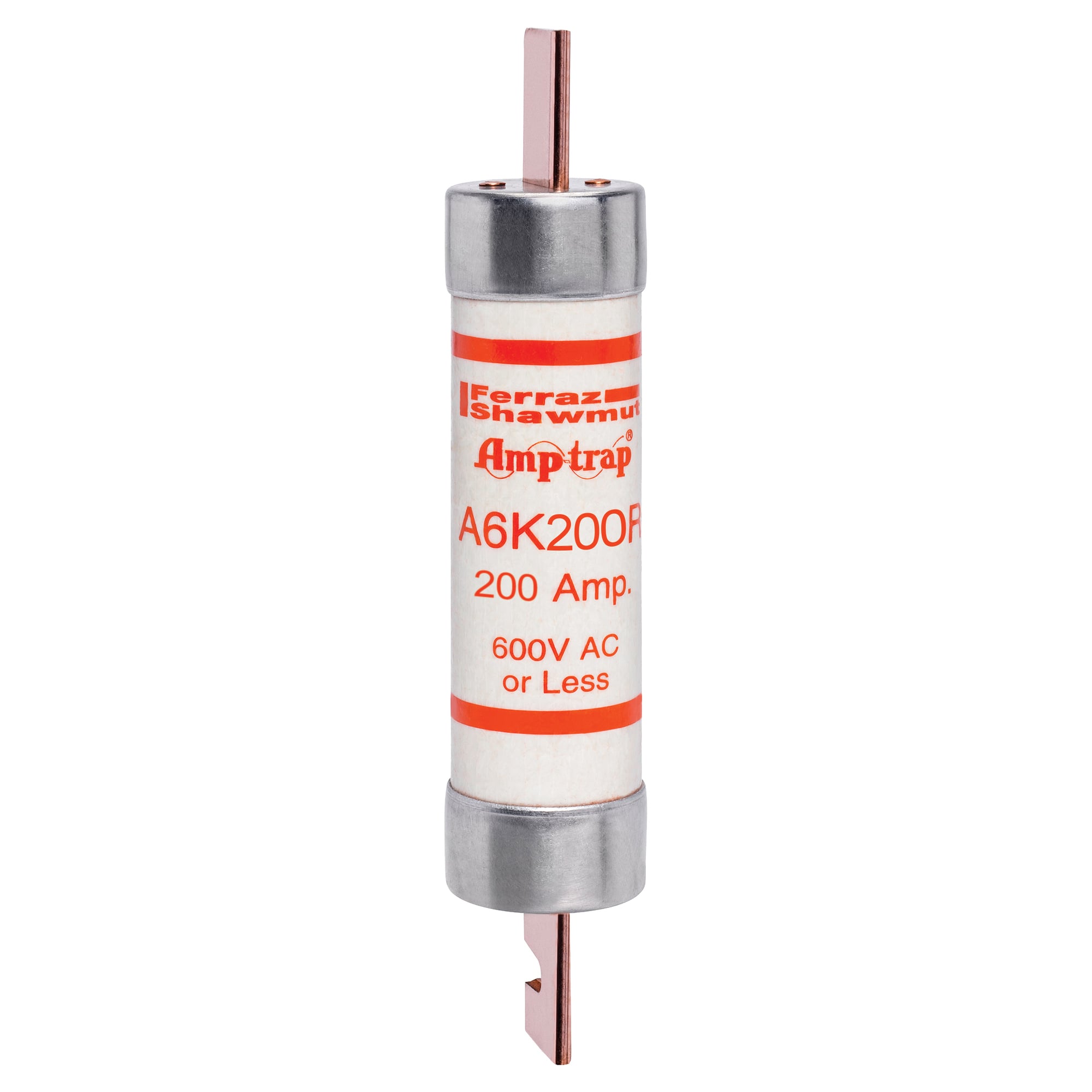 A6K200R Amp-Trap 2000 SmartSpot A6K-R Current Limiting Low Voltage Fast Acting Fuse, 200 A, 600 V AC/300 V DC, 200/20 kA Interrupt, RK1 Class, Cylindrical Body
