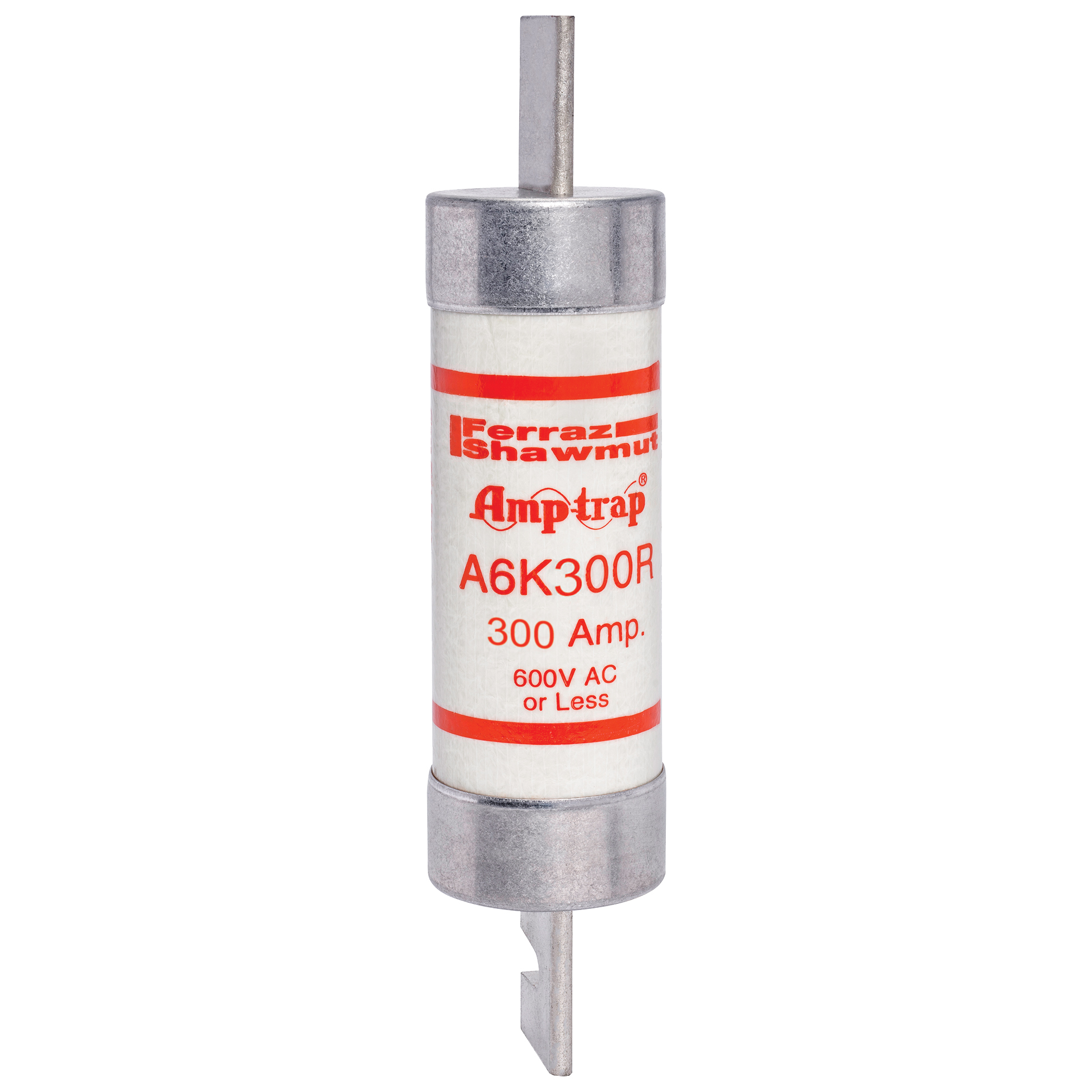 A6K300R Amp-Trap A6K-R Current Limiting Fast Acting Low Voltage North American Style Power Fuse, 300 A, 600 V AC/300 V DC, 20/200 kA Interrupt, RK1 Class, Cylindrical Body