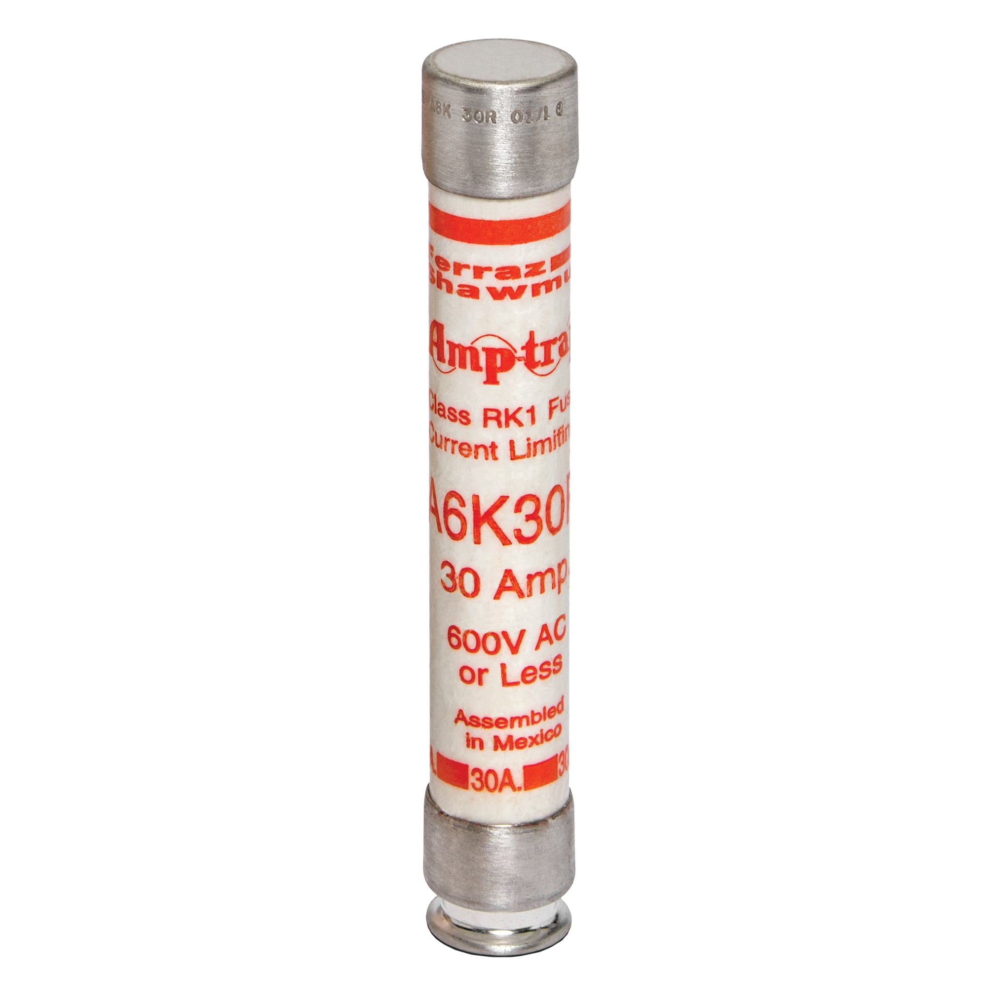 A6K30R Amp-Trap 2000 SmartSpot A6K-R Current Limiting Low Voltage Fast Acting Fuse, 30 A, 600 V AC/300 V DC, 200/20 kA Interrupt, RK1 Class, Cylindrical Body