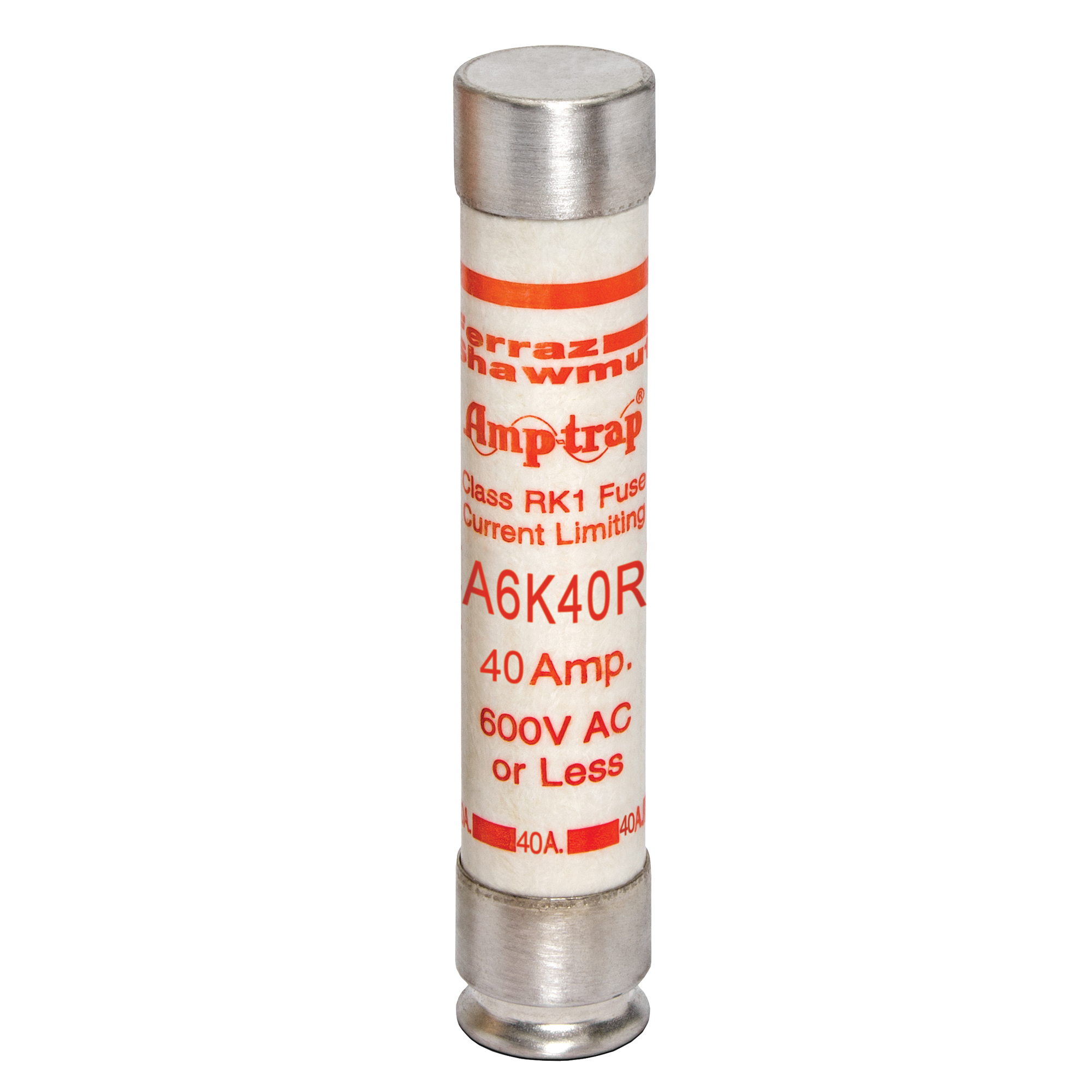 A6K40R Amp-Trap 2000 SmartSpot A6K-R Current Limiting Low Voltage Fast Acting Fuse, 40 A, 600 V AC/300 V DC, 200/20 kA Interrupt, RK1 Class, Cylindrical Body