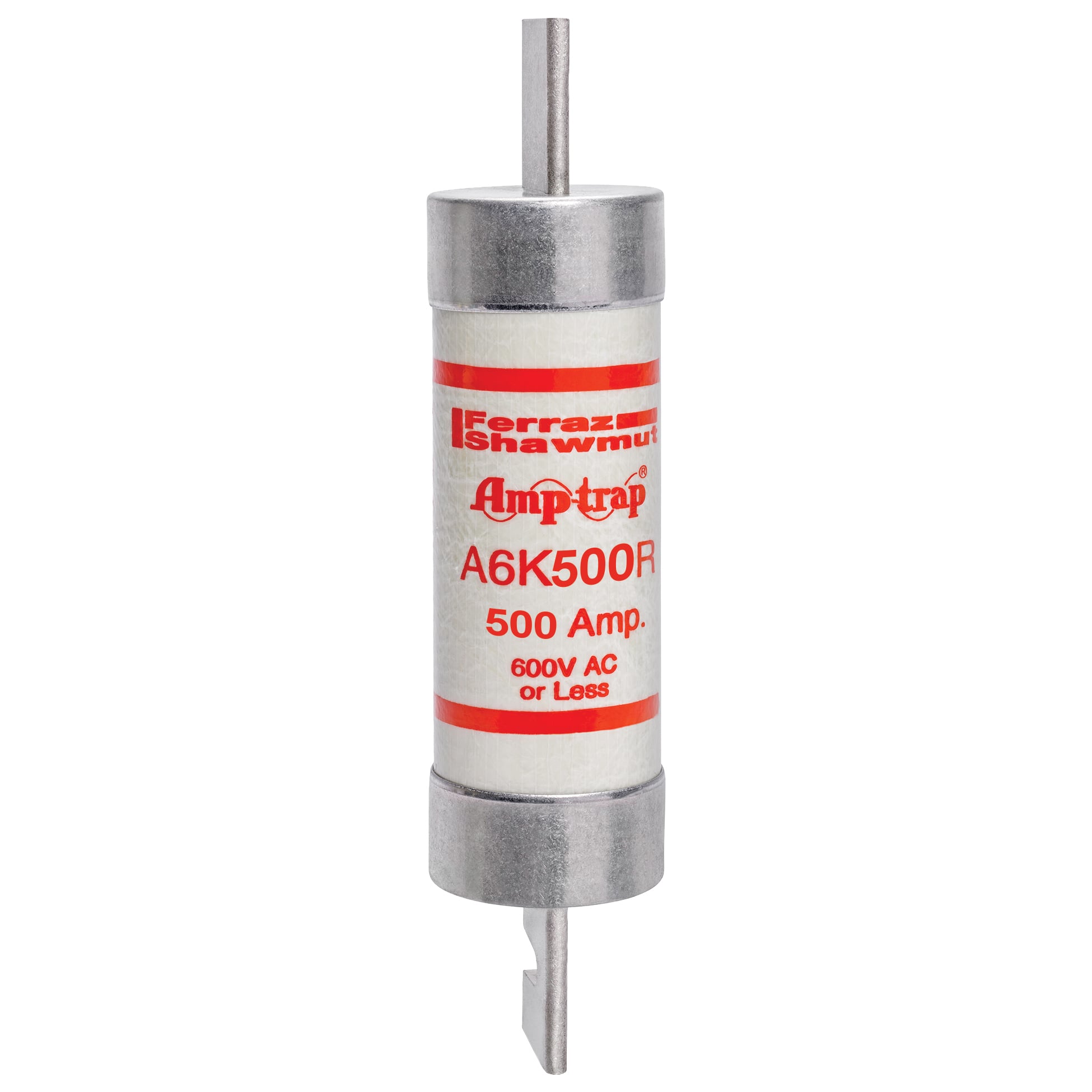 A6K500R Amp-Trap A6K-R Current Limiting Fast Acting Low Voltage North American Style Power Fuse, 500 A, 600 V AC/300 V DC, 20/200 kA Interrupt, RK1 Class, Cylindrical Body