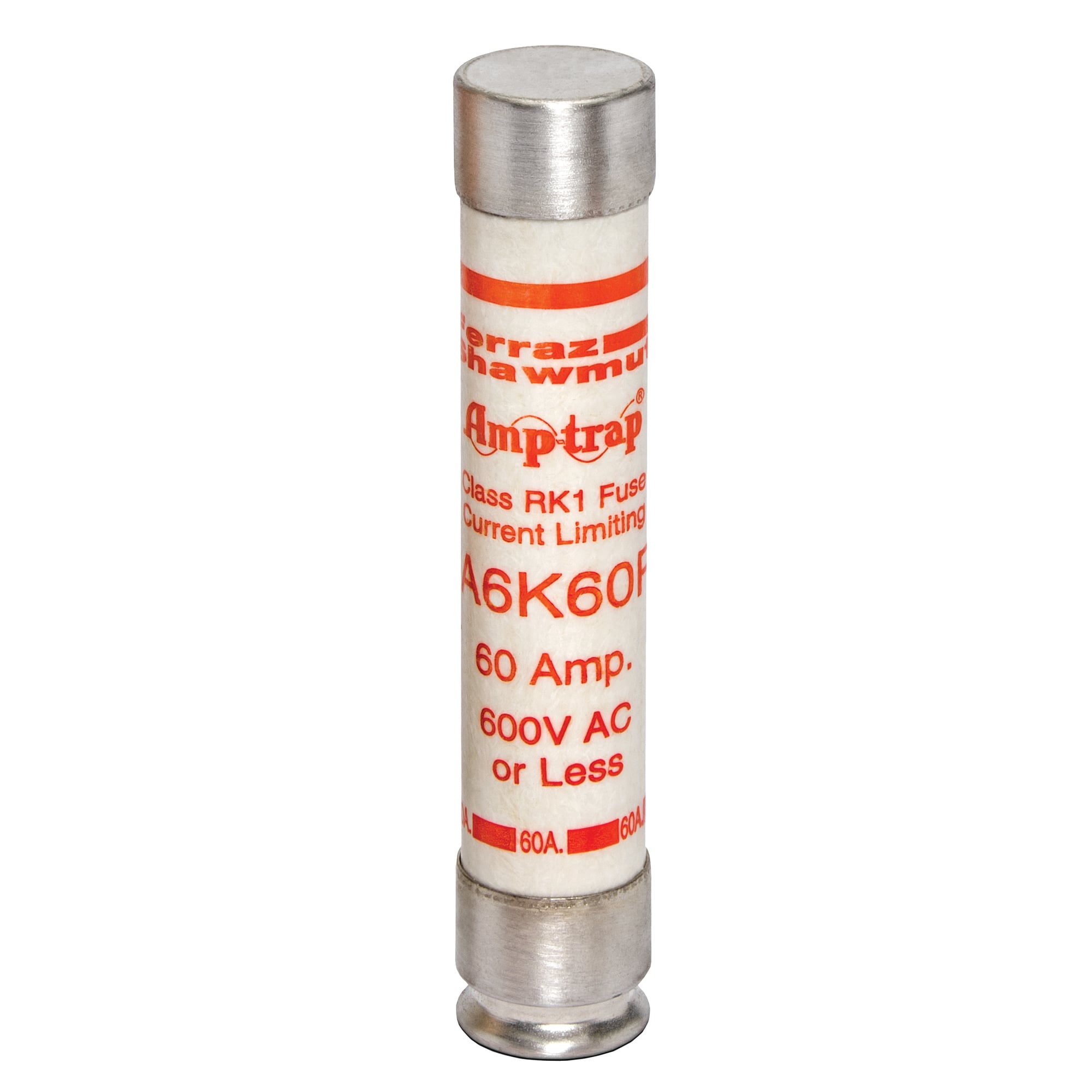 A6K60R Amp-Trap 2000 SmartSpot A6K-R Current Limiting Low Voltage Fast Acting Fuse, 60 A, 600 V AC/300 V DC, 200/20 kA Interrupt, RK1 Class, Cylindrical Body