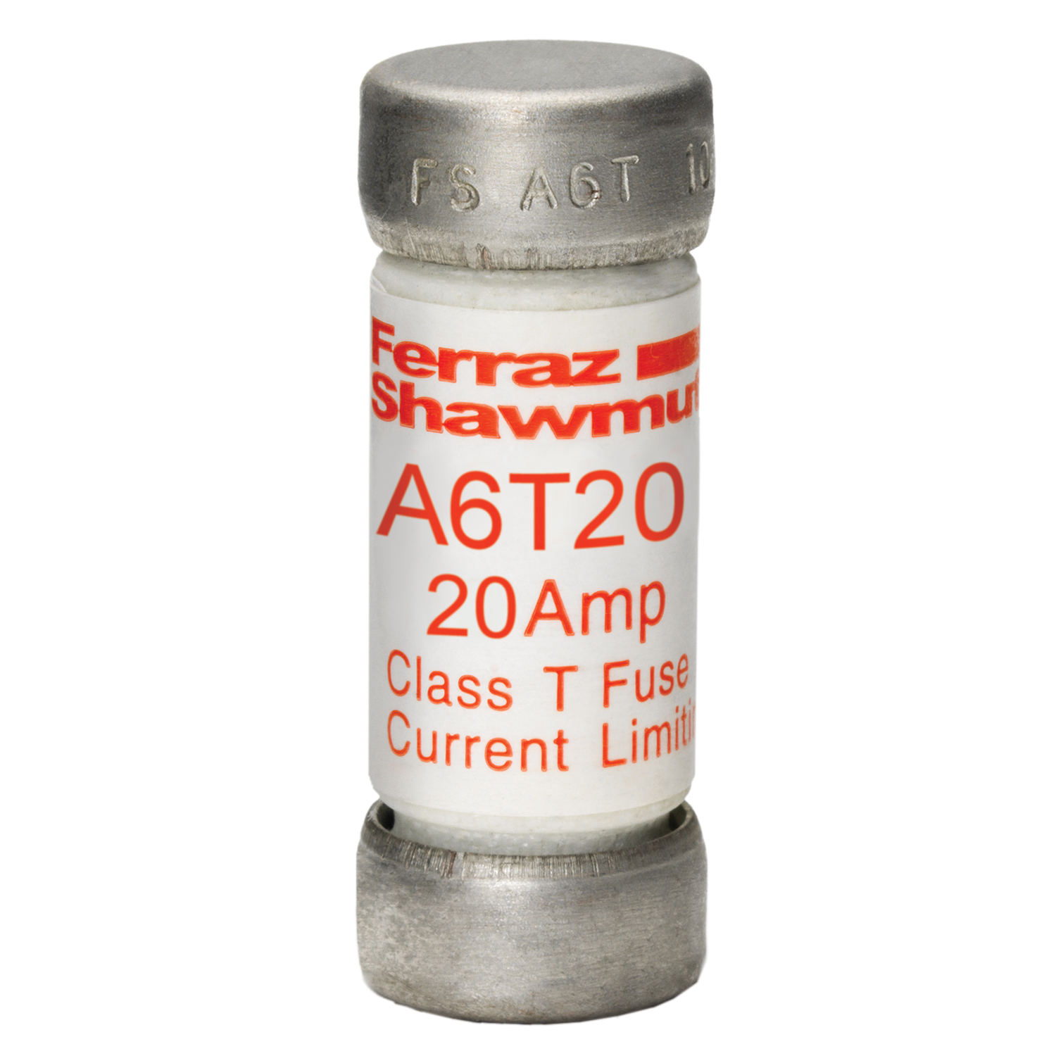 A6T20 Amp-Trap Current Limiting Low Voltage Fast Acting Fuse, 20 A, 600 V AC/300 V DC, 100/200 kA, Class T, Cylindrical Body