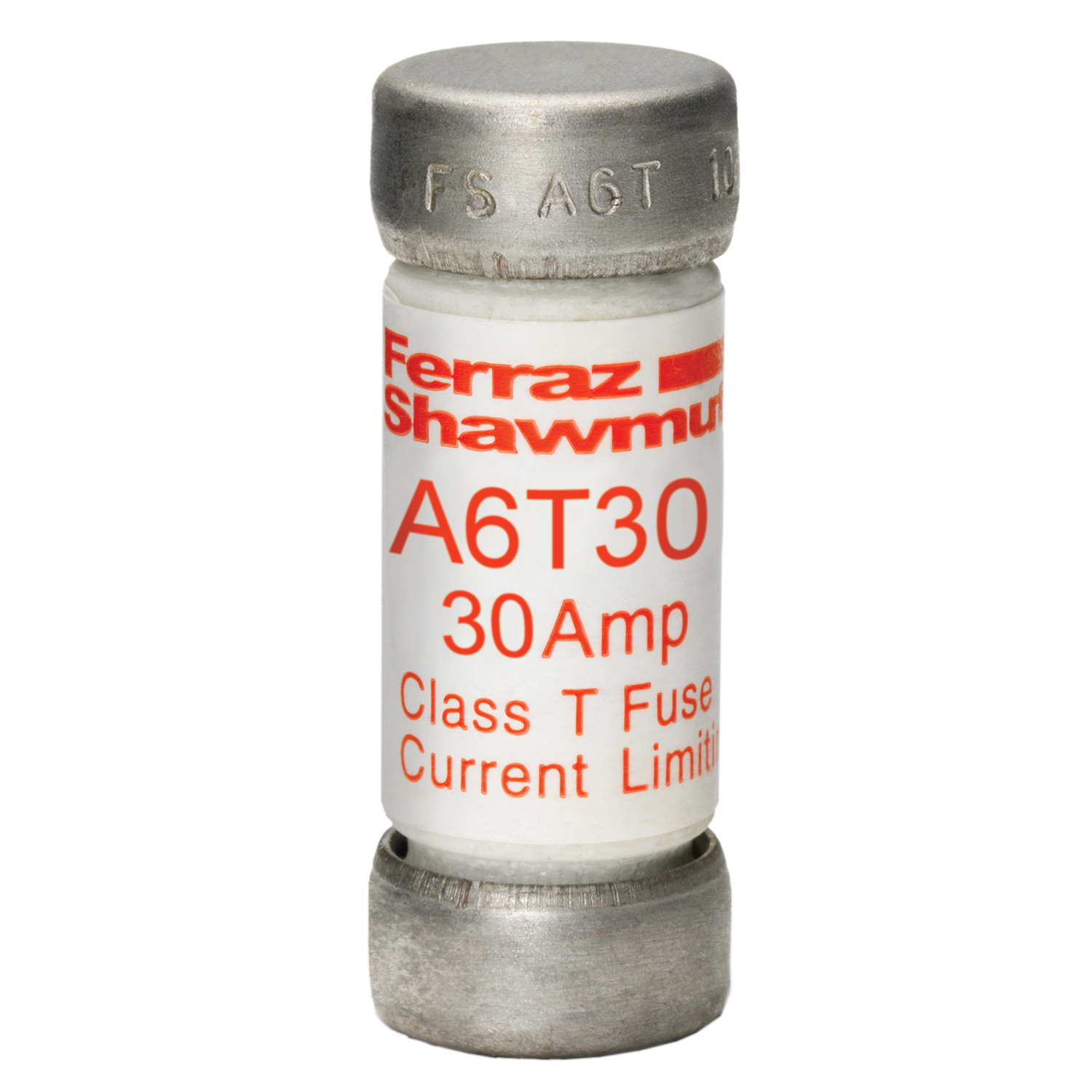 A6T30 Amp-Trap Current Limiting Low Voltage Fast Acting Fuse, 30 A, 600 V AC/300 V DC, 100/200 kA, Class T, Cylindrical Body