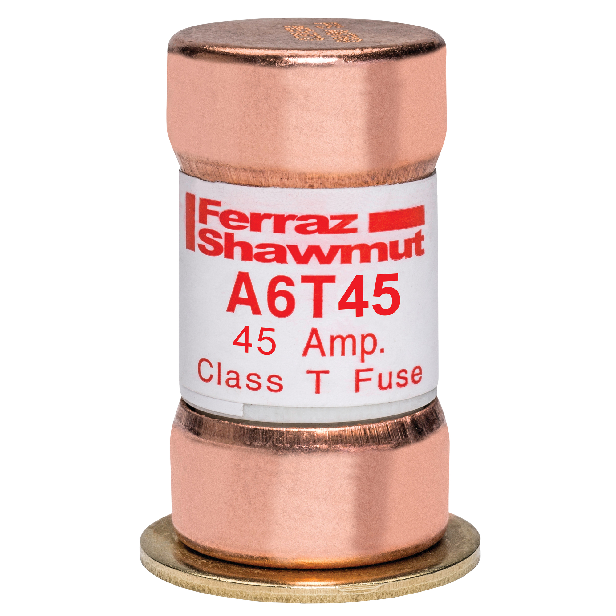 A6T45 Amp-Trap Current Limiting Low Voltage Fast Acting Fuse, 45 A, 600 V AC/300 V DC, 100/200 kA, Class T, Cylindrical Body
