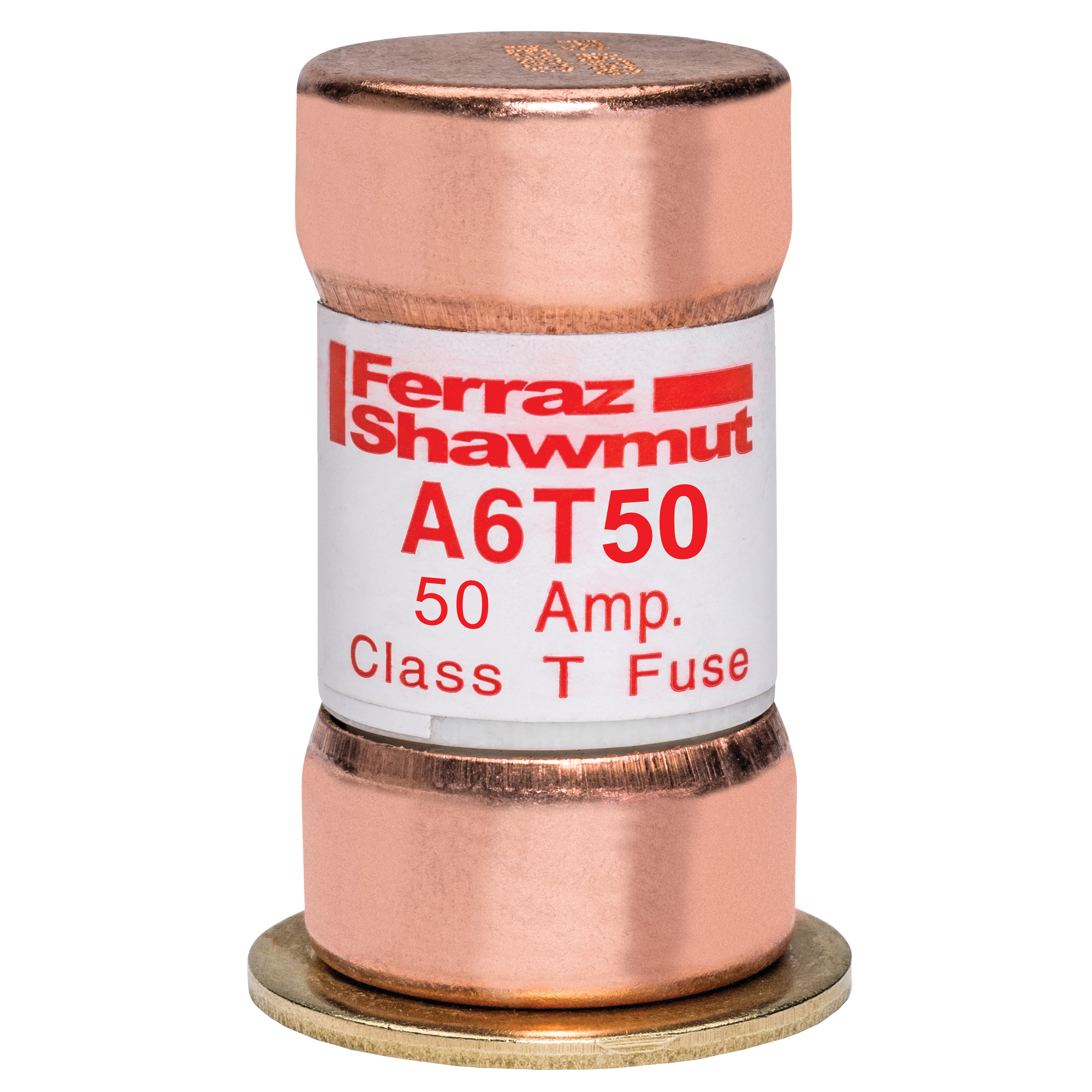 A6T50 Amp-Trap Current Limiting Low Voltage Fast Acting Fuse, 50 A, 600 V AC/300 V DC, 100/200 kA, Class T, Cylindrical Body