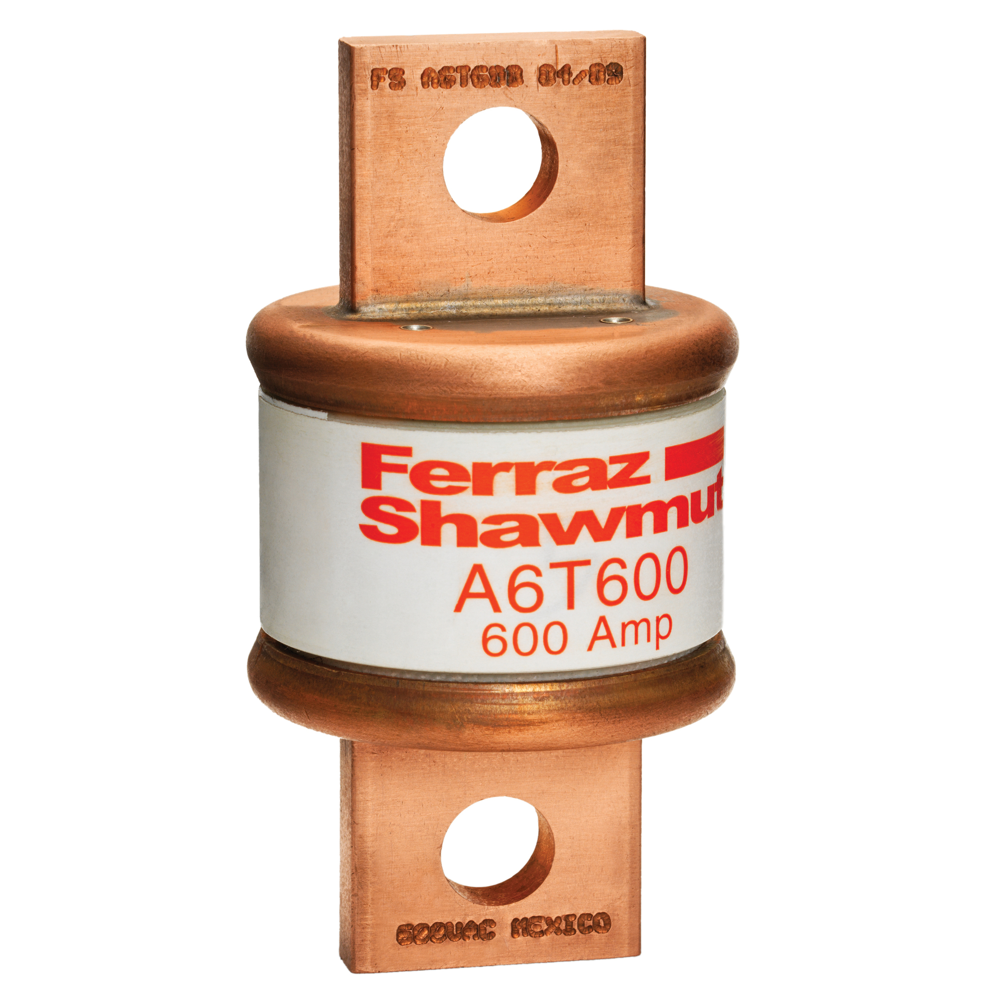 A6T600 Fast Acting Low Voltage North American Style Power Fuse, 600 A, 600 V AC/300 V DC, 50/200 kA Interrupt, T Class, Cylindrical Body