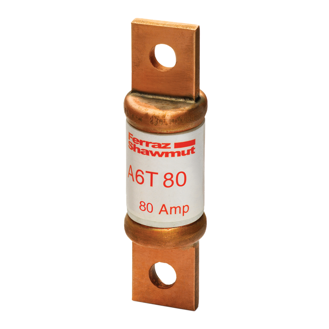 A6T80 Amp-Trap Current Limiting Low Voltage Fast Acting Fuse, 80 A, 600 V AC/300 V DC, 100/200 kA Interrupt, T Class, Cylindrical Body