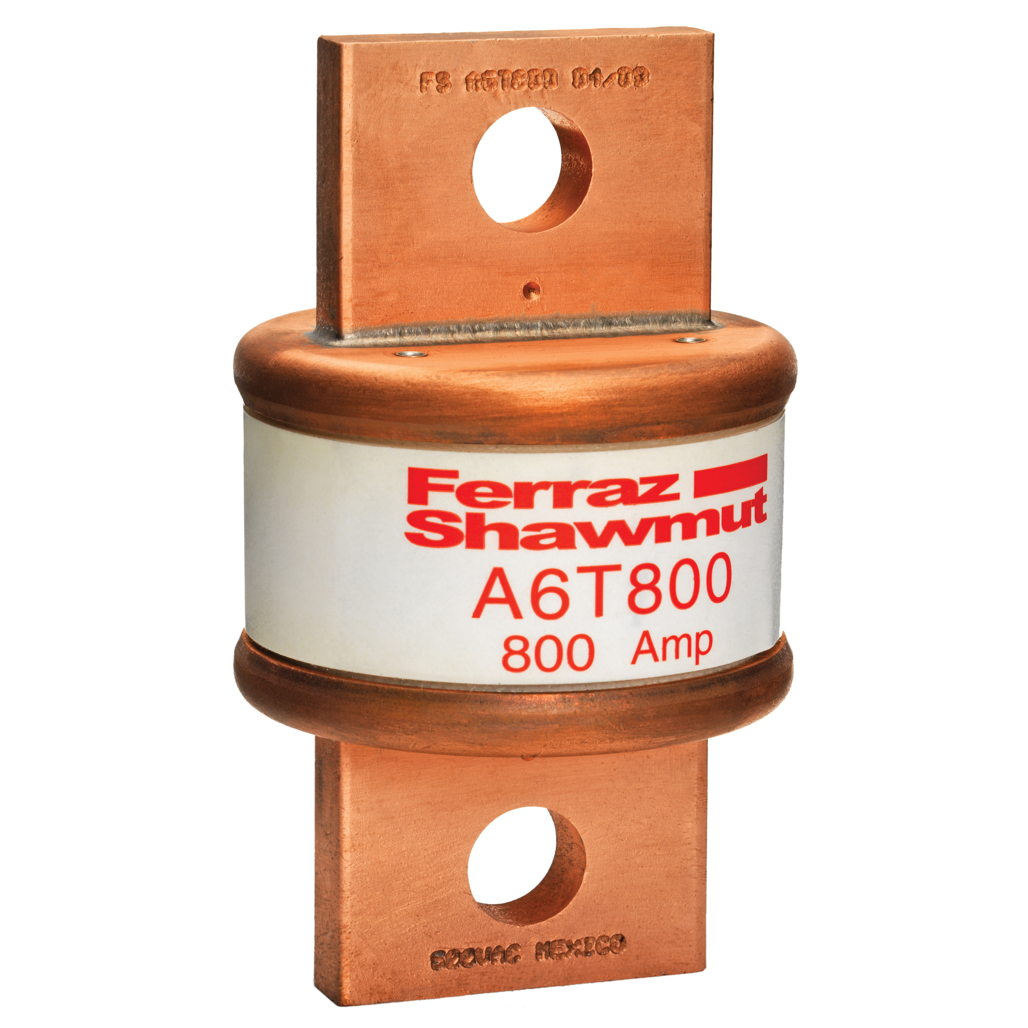 A6T800 Amp-Trap Current Limiting Low Voltage Fast Acting Fuse, 800 A, 600 V AC/300 V DC, 100/200 kA Interrupt, T Class, Cylindrical Body
