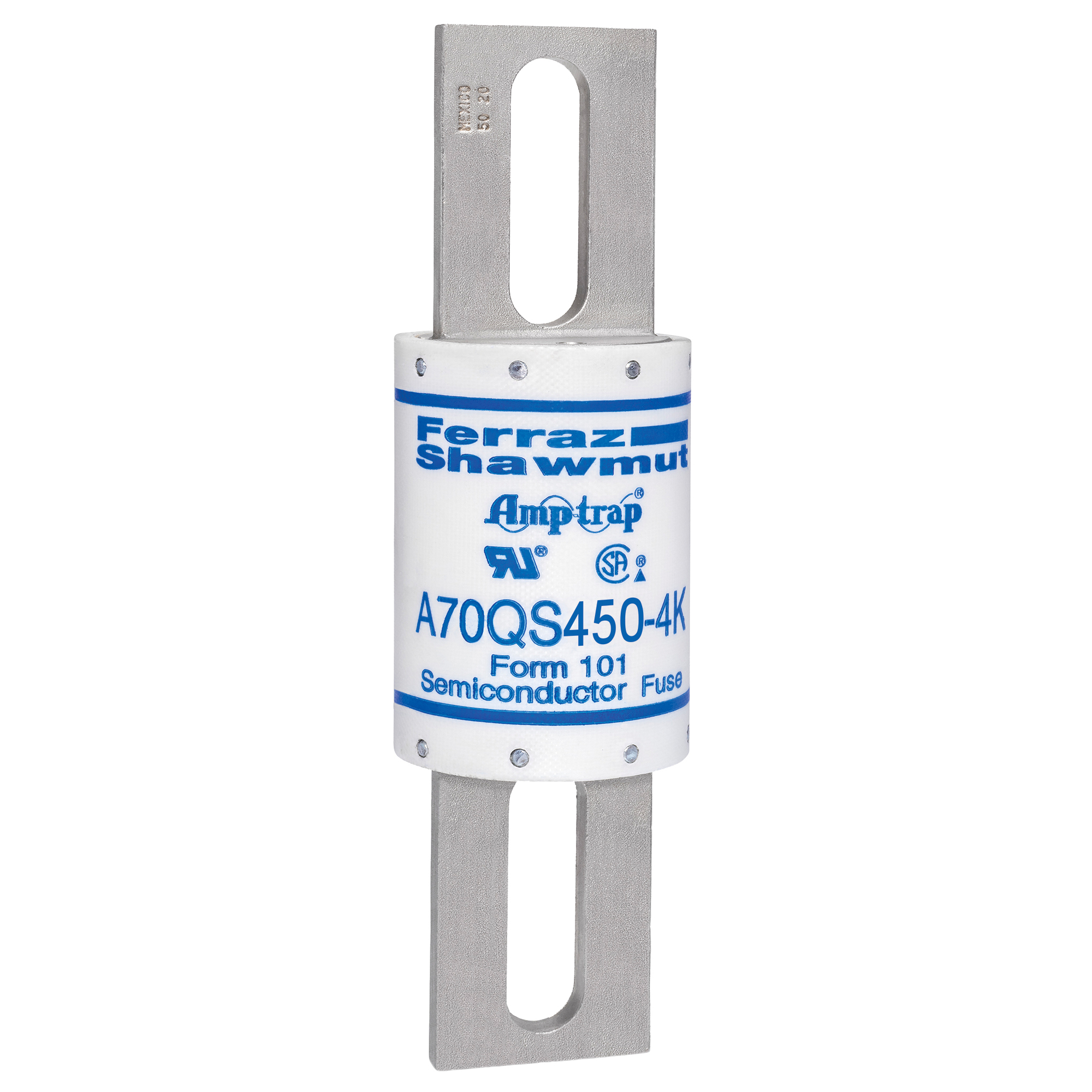 A70QS450-4K Amp-Trap High Speed Semiconductor Fuse, 450 A, 690 V AC/700 V DC, 200/100 kA Interrupt, Cylindrical Body