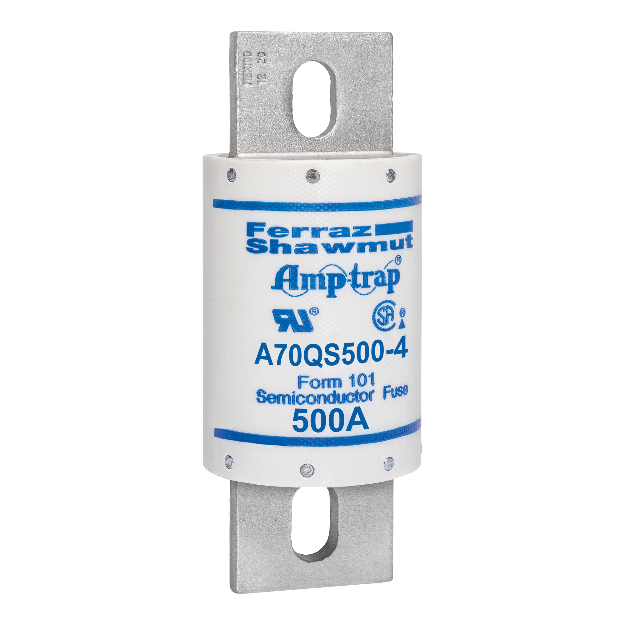 A70QS500-4 Amp-Trap High Speed Semiconductor Fuse, 500 A, 690 V AC/700 V DC, 200/100 kA Interrupt, Cylindrical Body