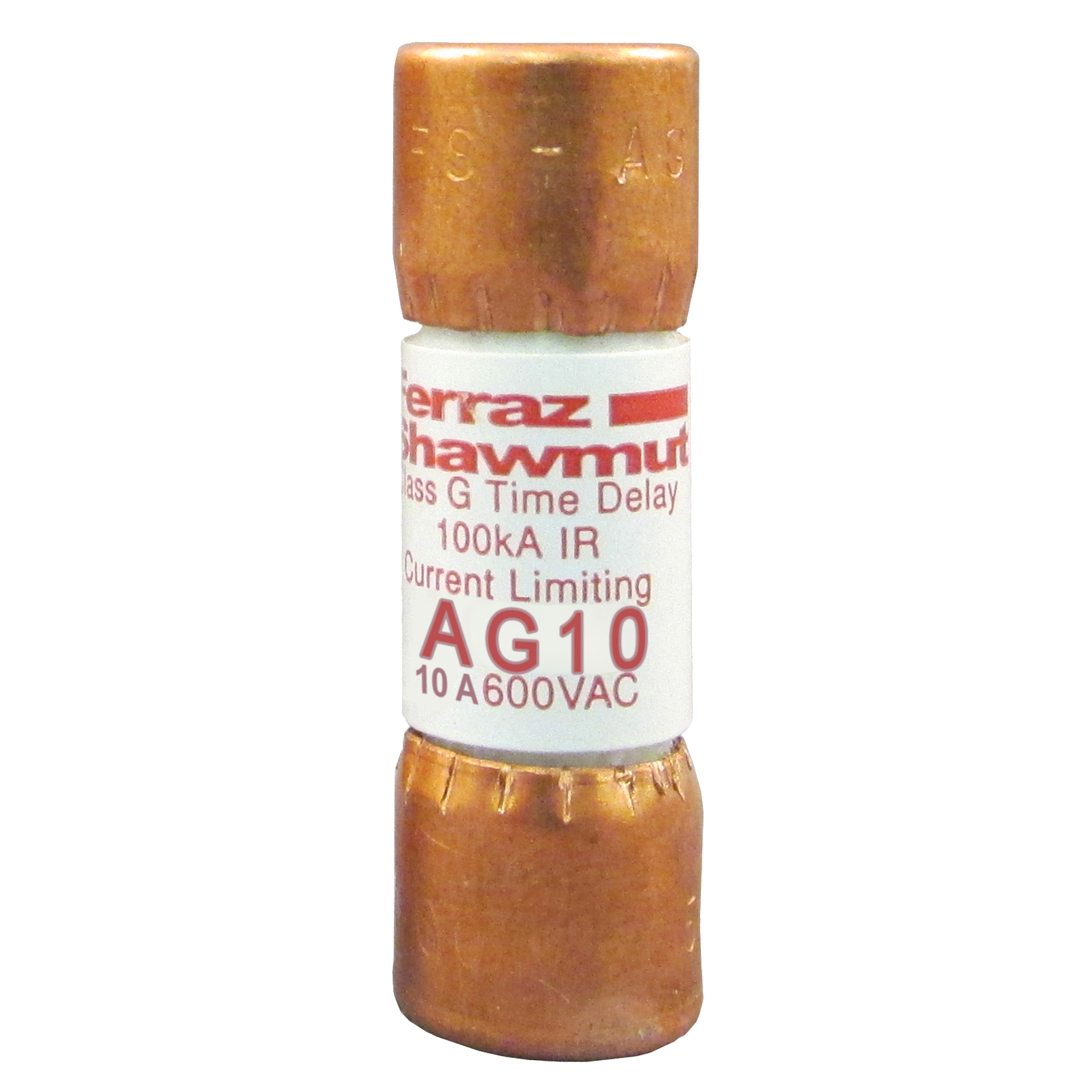 AG10 Amp-Trap Current Limiting Low Voltage Time-Delay Fast Acting Fuse, 10 A, 600 V AC, 100 kA, Class G, Cylindrical Body