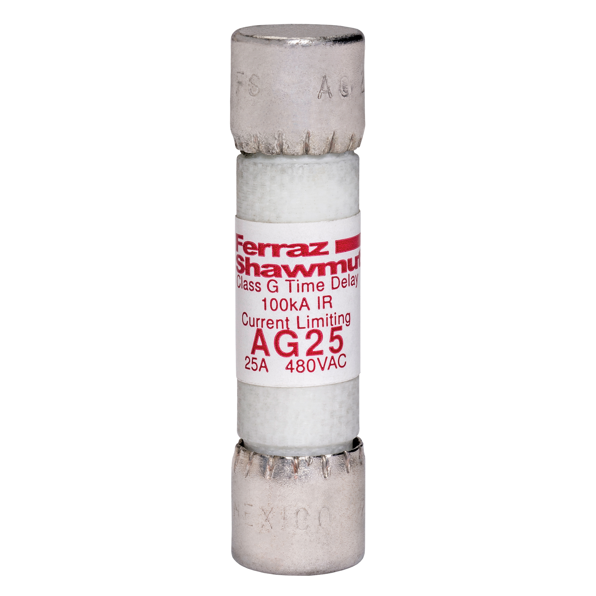 AG25 Amp-Trap Current Limiting Low Voltage Time-Delay Fast Acting Fuse, 25 A, 480 V AC, 100 kA, Class G, Cylindrical Body