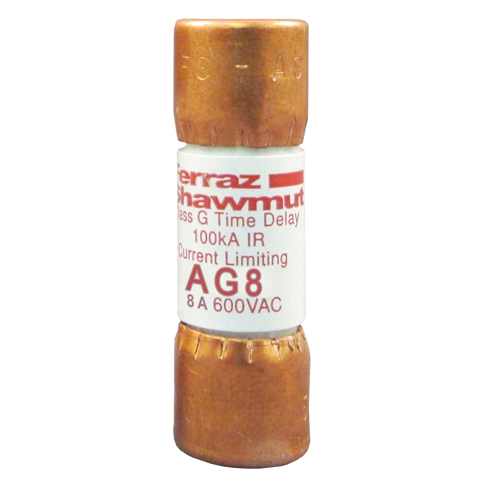 AG8 Amp-Trap Current Limiting Low Voltage Time-Delay Fast Acting Fuse, 8 A, 600 V AC, 100 kA, Class G, Cylindrical Body