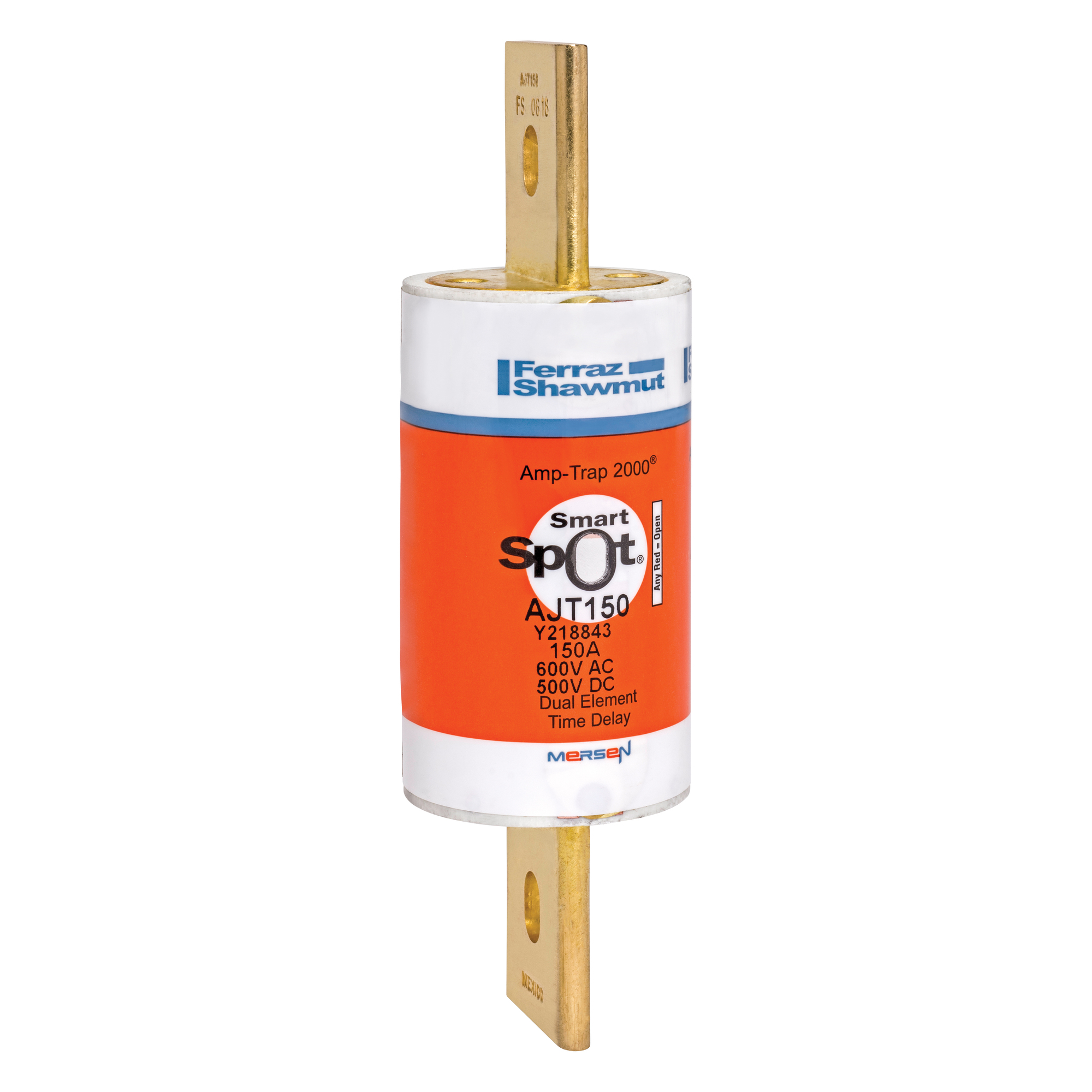 AJT150 Amp-Trap 2000 SmartSpot Current Limiting Low Voltage North American Time Delay Power Fuse, 150 A, 600 V AC, 200 kA Interrupt, J Class, Cylindrical Body