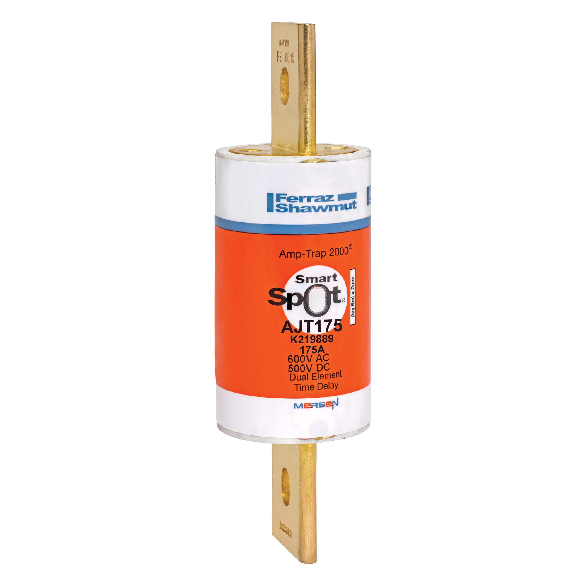 AJT175 Amp-Trap 2000 SmartSpot Current Limiting Low Voltage North American Time Delay Power Fuse, 175 A, 600 V AC, 200 kA Interrupt, J Class, Cylindrical Body