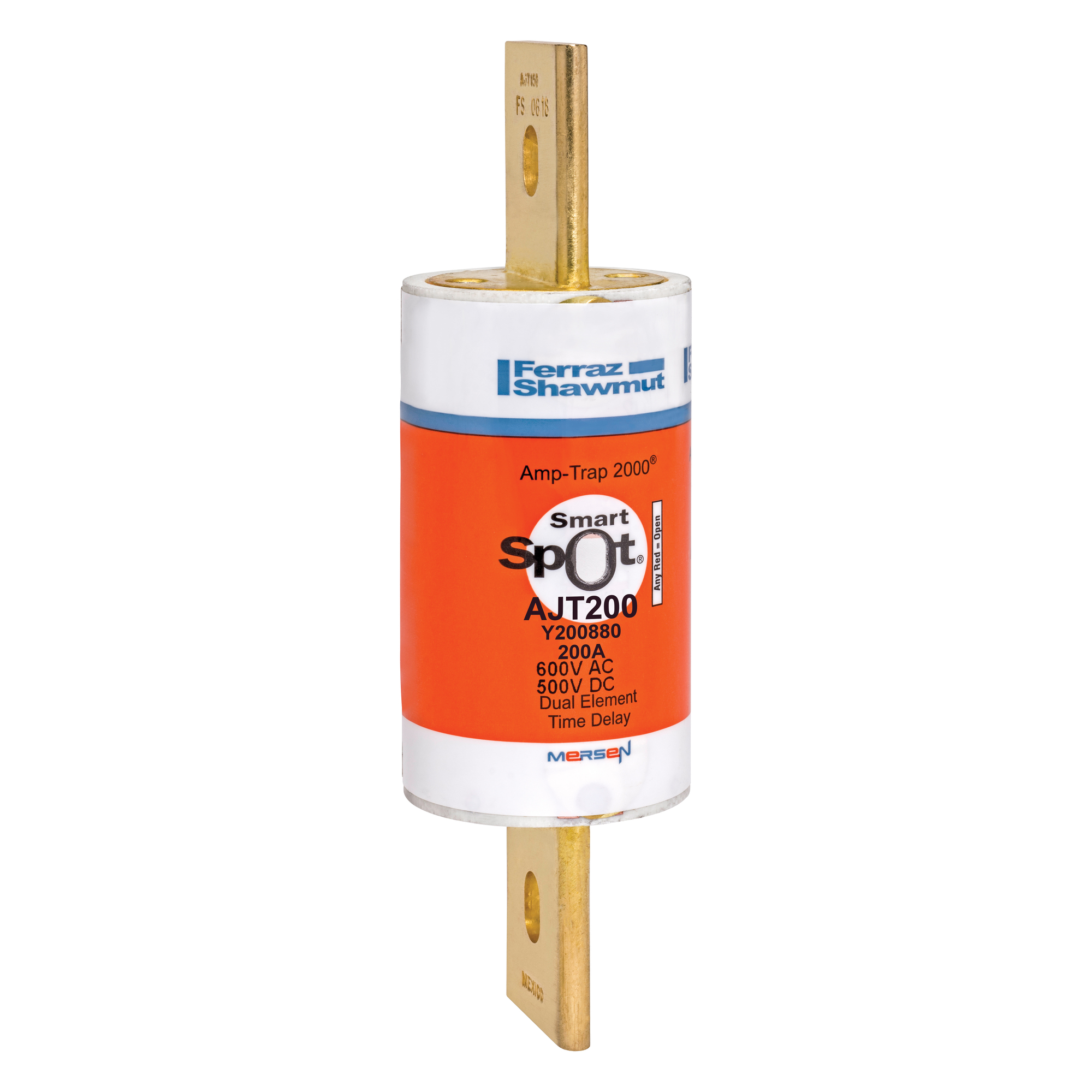 AJT200 Amp-Trap 2000 SmartSpot Current Limiting Low Voltage North American Time Delay Power Fuse, 200 A, 600 V AC, 200 kA Interrupt, J Class, Cylindrical Body
