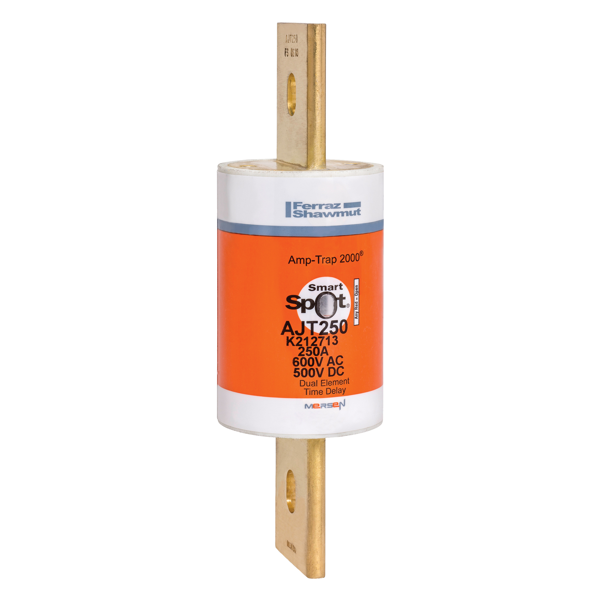 AJT250 Amp-Trap 2000 SmartSpot Current Limiting Low Voltage North American Time Delay Power Fuse, 250 A, 600 V AC, 200 kA Interrupt, J Class, Cylindrical Body